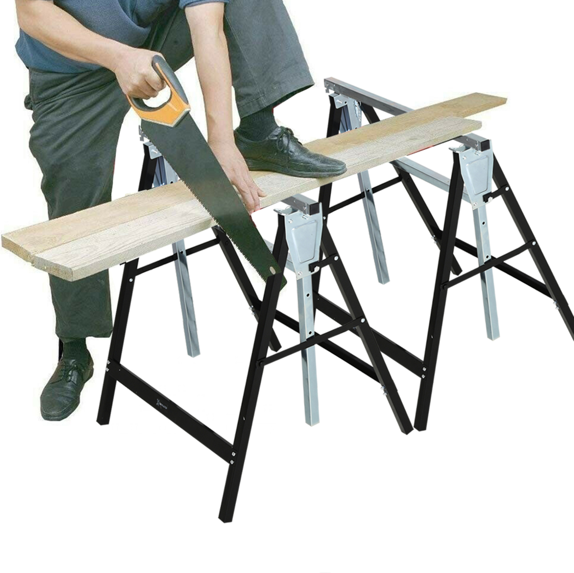 Verstellbarer Sägebock 68 X 56 X 130 Cm, Schwarz, Klappbar – Meubliv