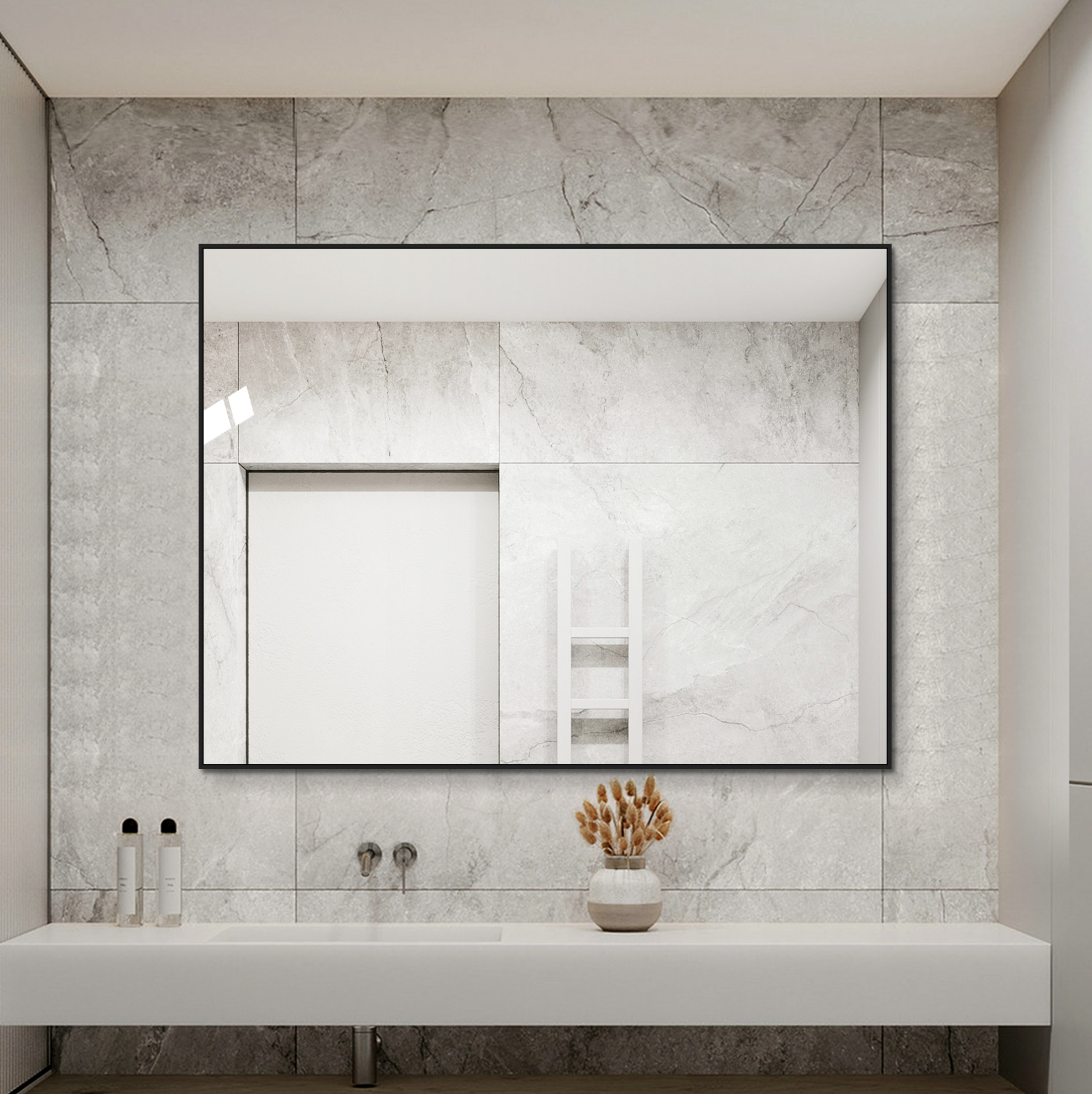 Wandspiegel 60x80 Cm Aus Glas, Schwarzer Aluminiumrahmen, Reversibel Fürs Bad – Meubliv