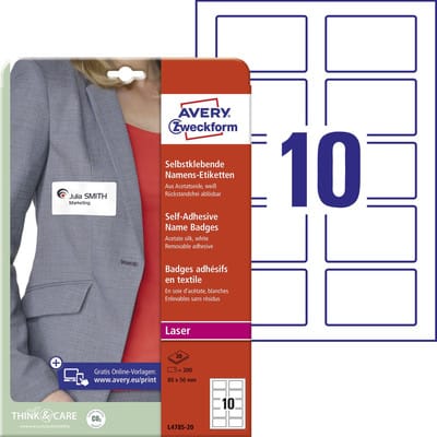 Zweckform L4785-20 Namens-Etiketten, 80 x 50 mm, ablösbar, rechteckig mit abgerundeten Ecken, 20 Bogen/200 Etiketten, weiß