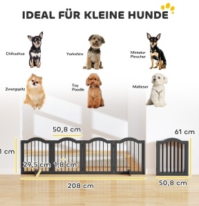 Hundeabsperrgitter 208x29,5x61 Cm Aus Holz Und Mdf, Schwarz, Klappbar – Meubliv
