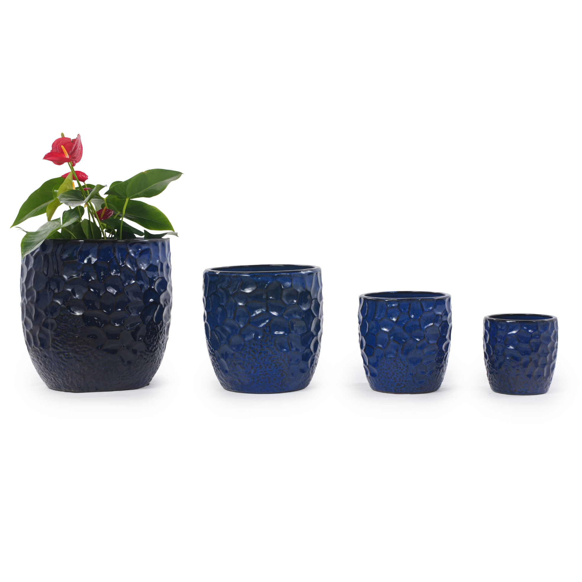 Blumentopf 23x23x24 Cm Aus Keramik In Marineblau Mit Drainageloch, Platzsparend – Meubliv
