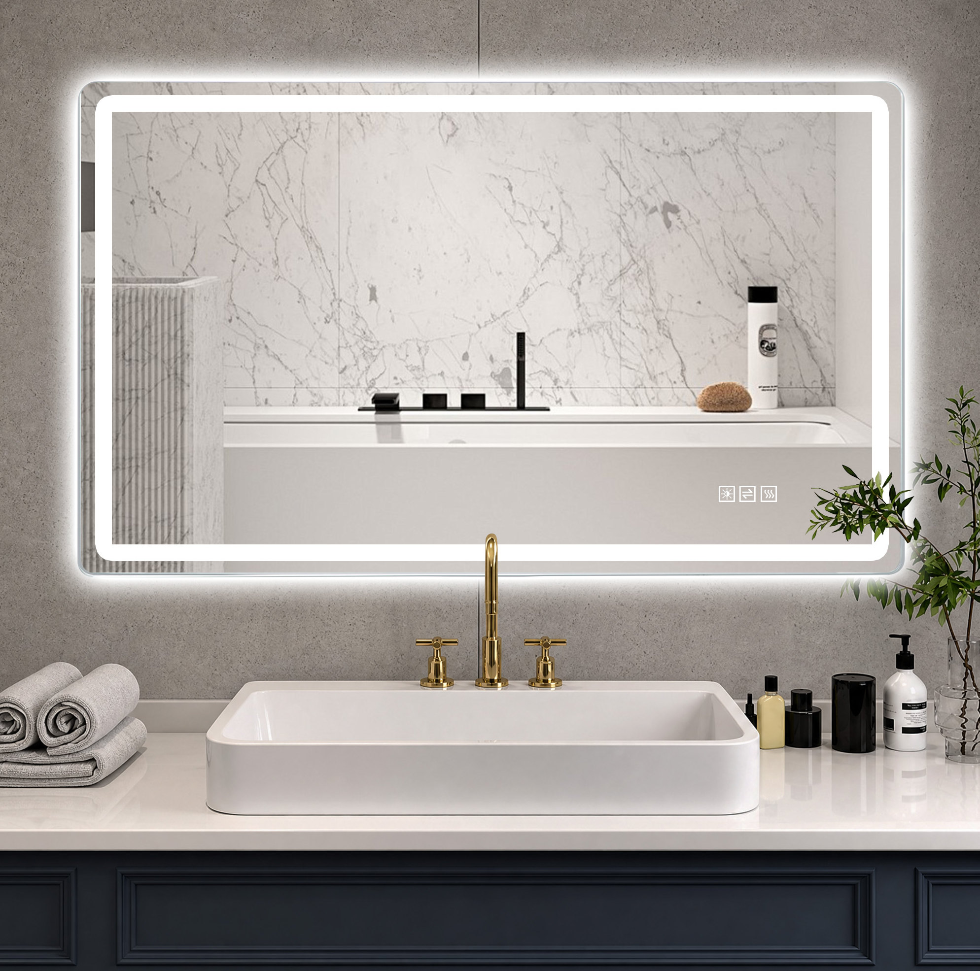 Miroir Led Salle De Bain 120x60x2,9 Cm Verre Et Métal Argenté – Meubliv