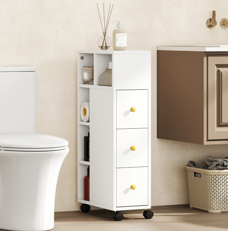 Meuble De Salle De Bain Étroit 20x40x80 Cm En Bois Blanc Avec Roulettes, Gain De Place – Meubliv