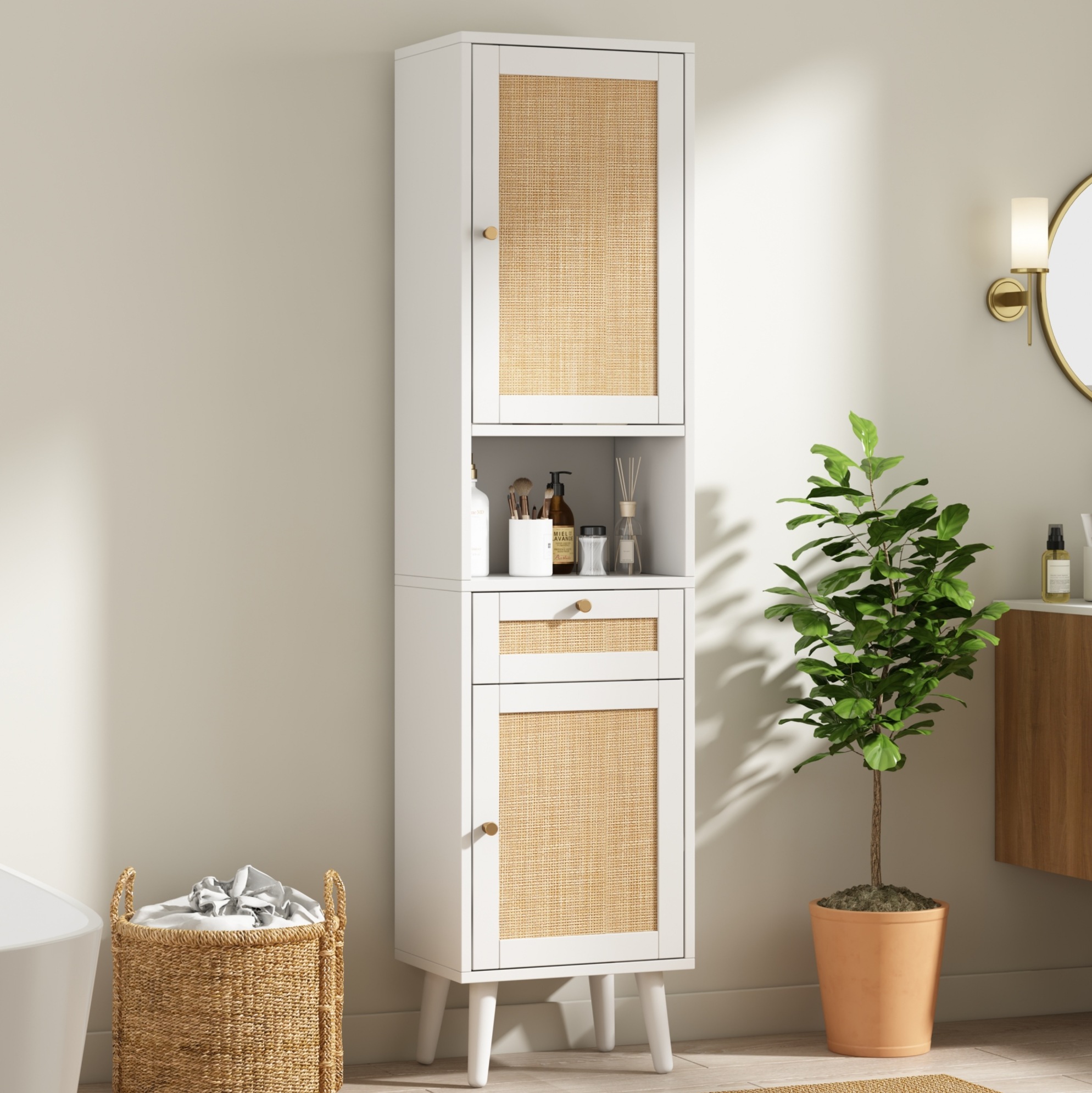 Badschrank 40x30x166 Cm Aus Weißem Mdf Mit Stauraum, Platzsparend – Meubliv