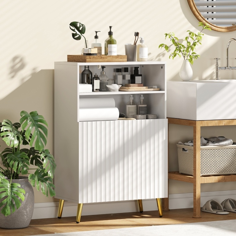 Badschrank 60 X 31,8 X 93 Cm Aus Weißem Mdf Mit Soft-close-türen, Platzsparend – Meubliv