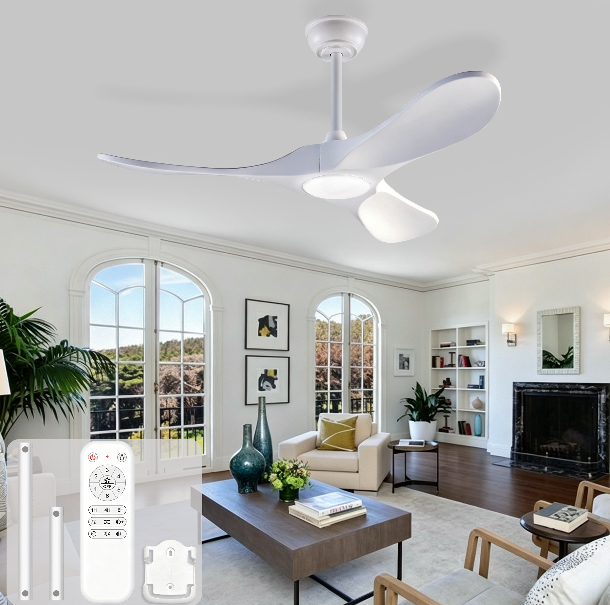 Deckenventilator 107x107x30 Cm Holz Weiß Led Leise Für Schlafzimmer – Meubliv