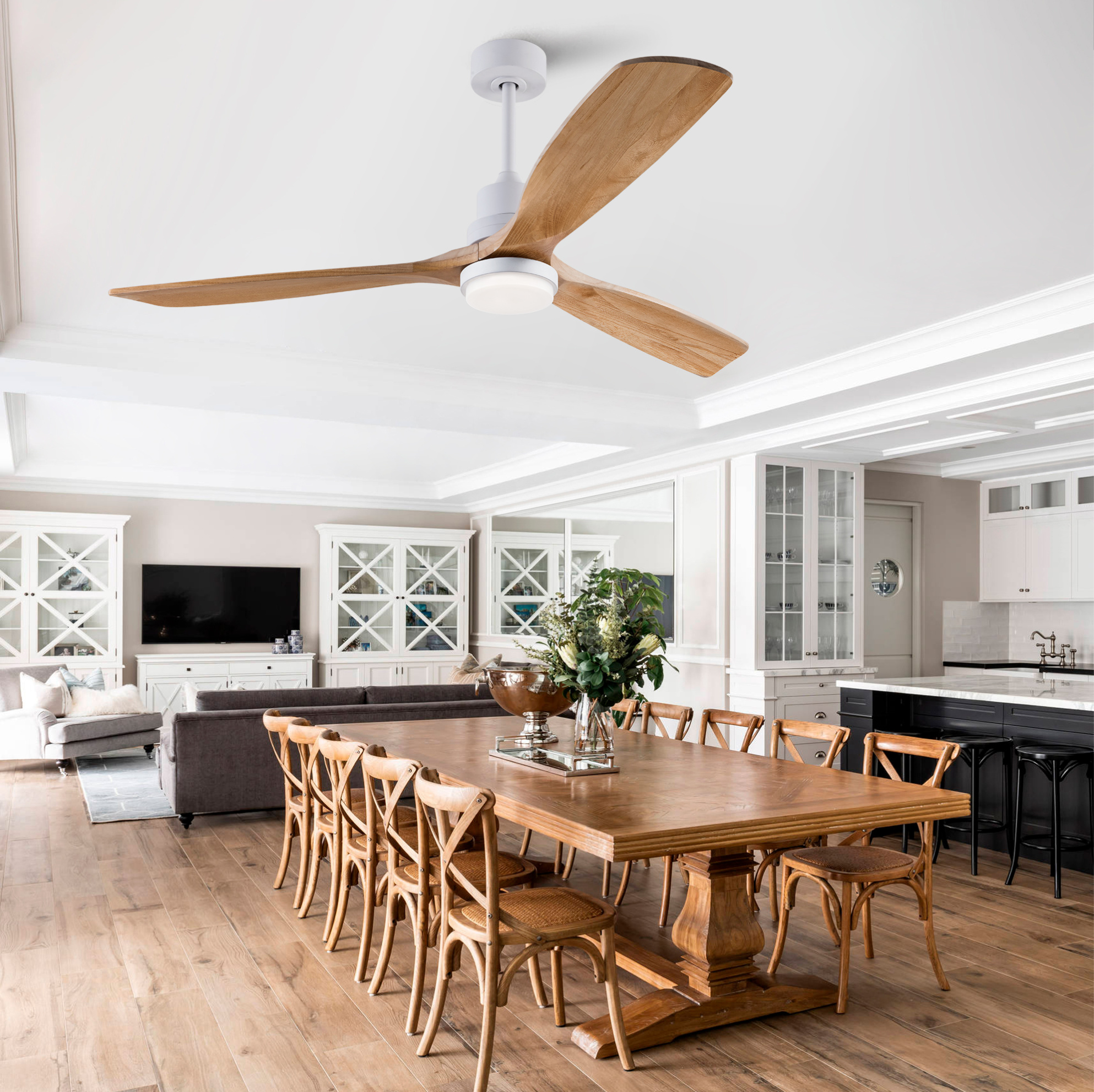 Led-deckenventilator 152x152x46 Cm Aus Holz Und Weißem Eisen, 6 Stufen – Meubliv
