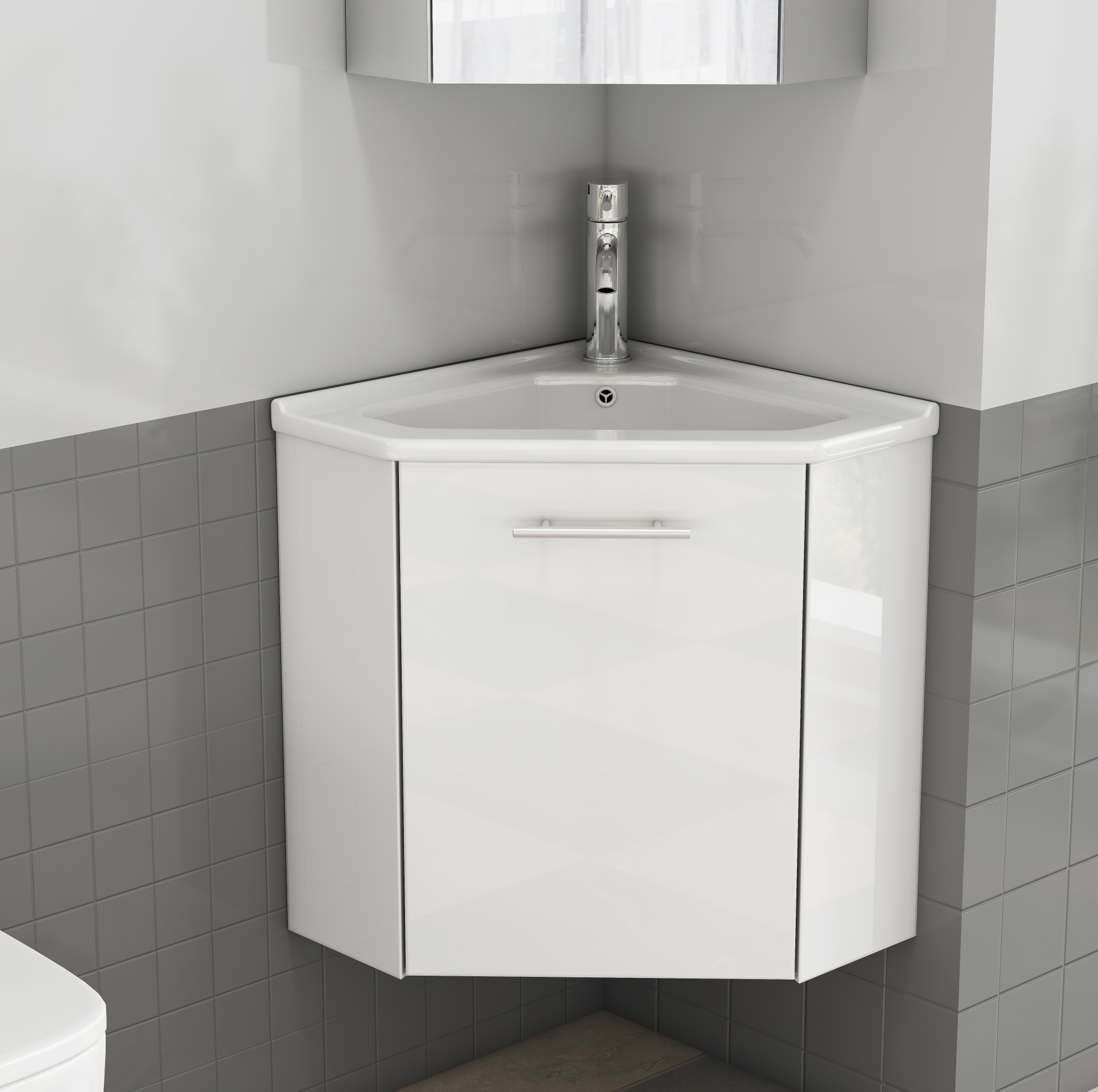 Eck-handwaschbeckenunterschrank 39,8x24,8x40 Cm Mdf Weiß Mit Keramikbecken – Meubliv