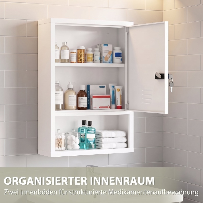Medikamentenschrank Zur Wandmontage 40x15x60 Cm Aus Weißem Stahl Mit Schloss
