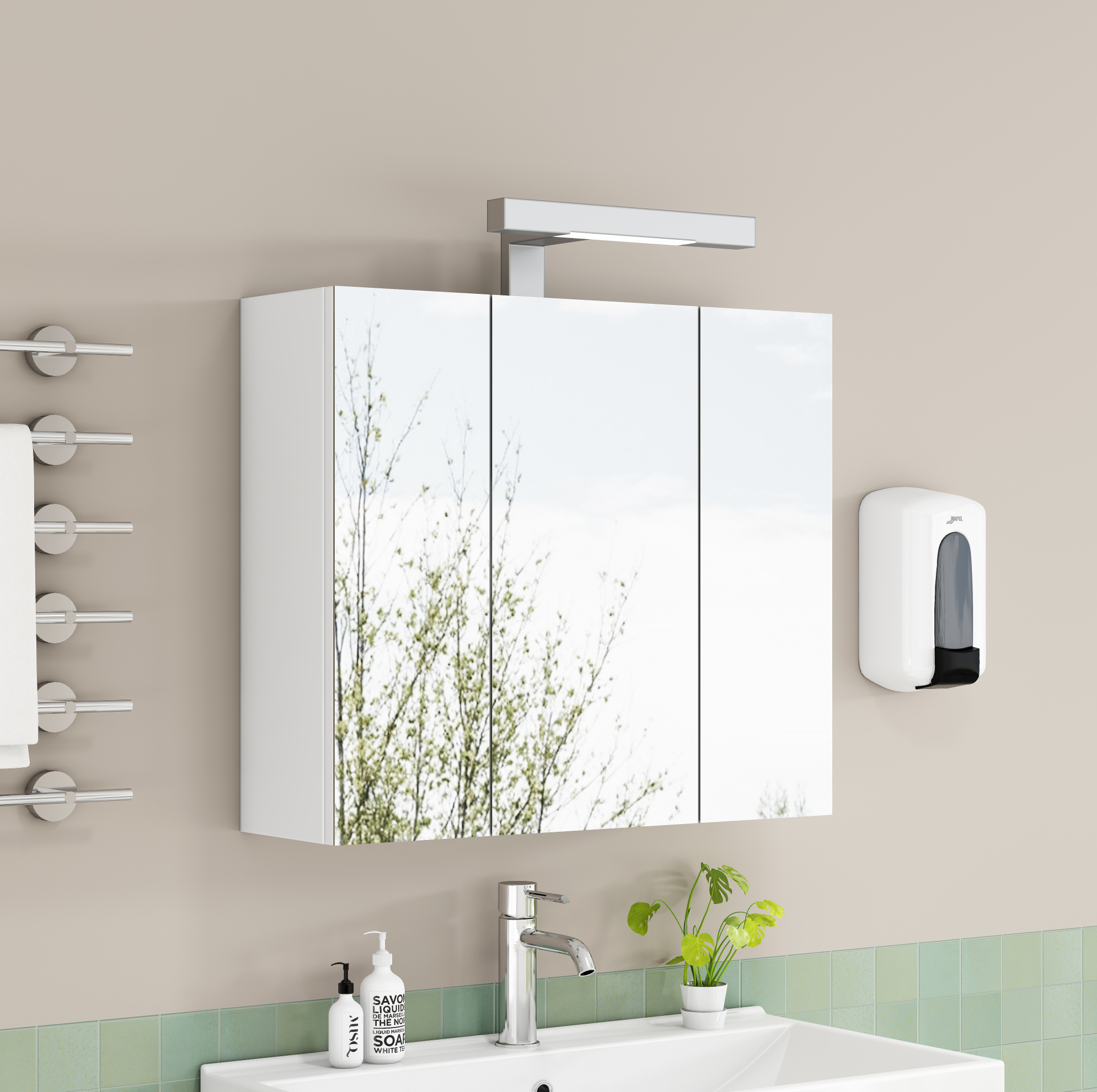 Badspiegelschrank 60x18x52 Cm Mdf Glas Weiß Led Platzsparend – Meubliv