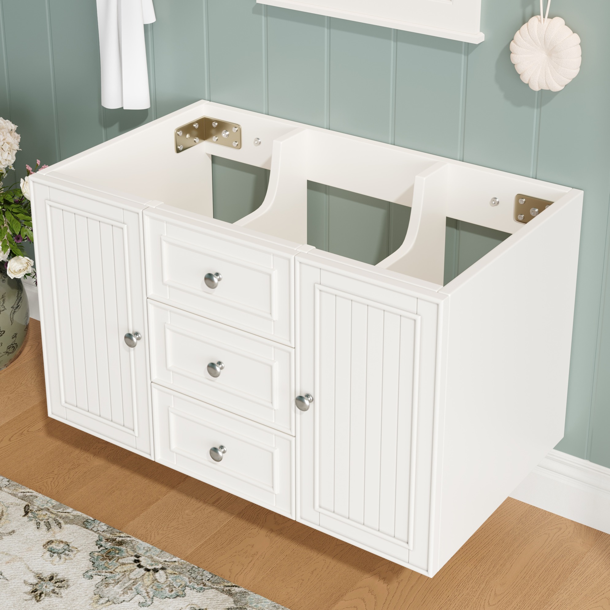 Wandhängender Waschtischunterschrank 78,5 X 46 X 46,8 Cm Mdf Weiß, 3 Schubladen – Meubliv