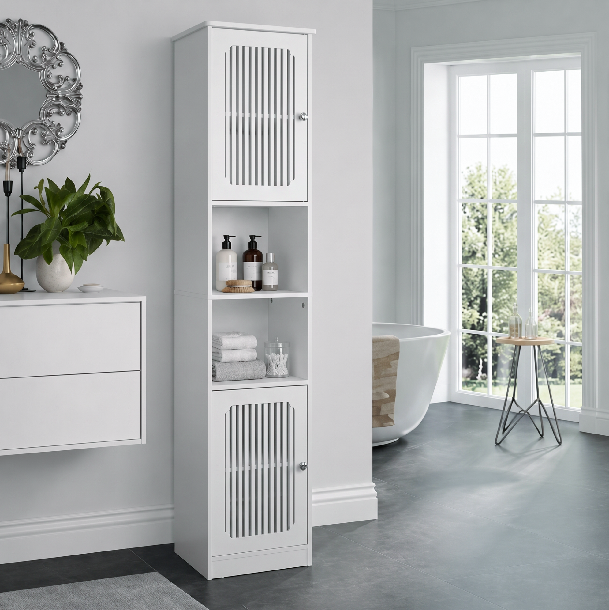 Badezimmerschrank 36x30x163 Cm Aus Weißem Mdf, Verstellbare Böden, Platzsparend – Meubliv