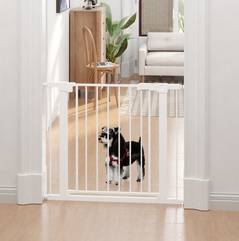 Verstellbares Sicherheitsgitter 75–96 Cm Aus Weißem Stahl, Auto-close, Für Treppen – Meubliv