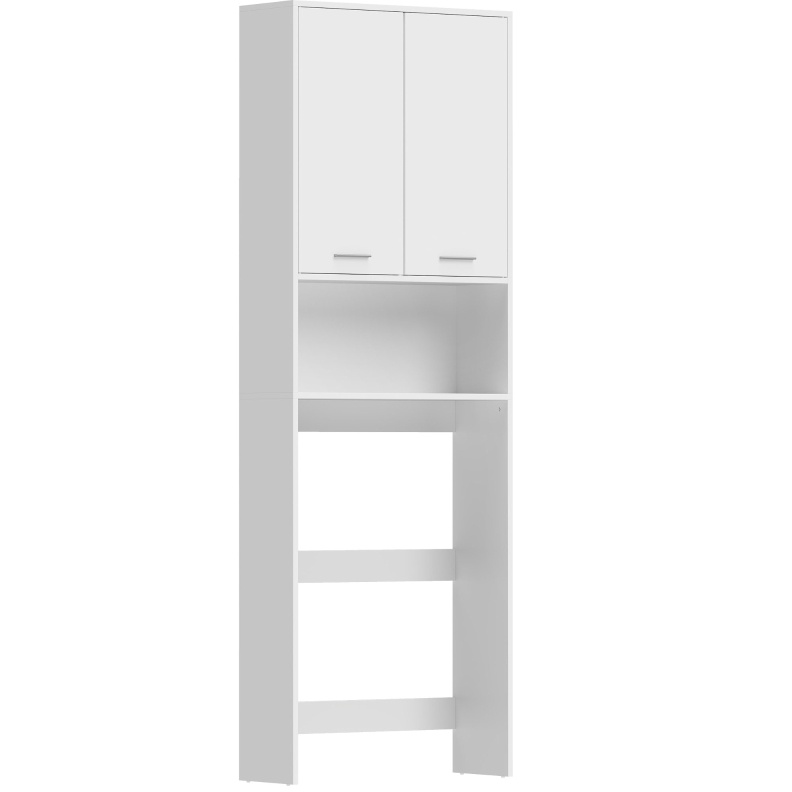 Waschmaschinenregal 66x24x191 Cm Aus Holz, Weiß, 2 Türen Und Offenes Fach – Meubliv