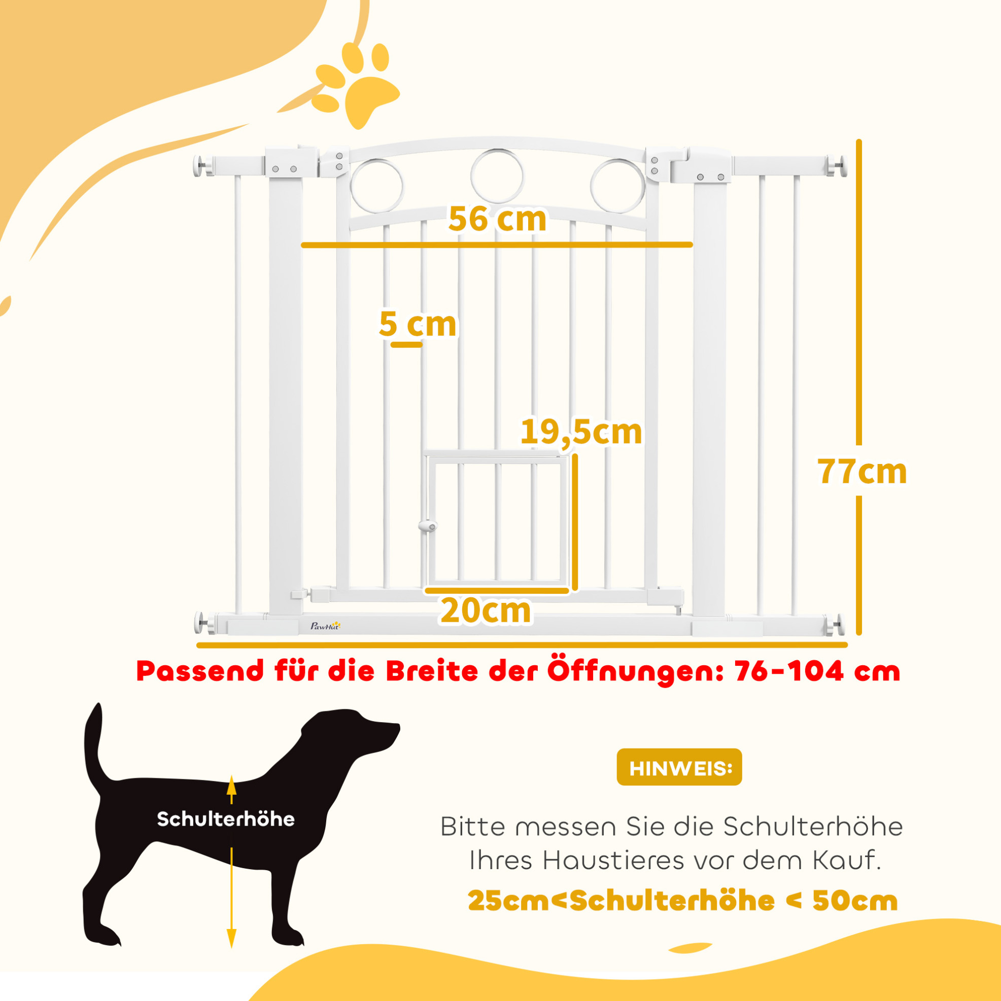 Sicherheitsgitter 104x5x77 Cm Aus Weißem Metall Mit Katzenklappe Für Treppen – Meubliv