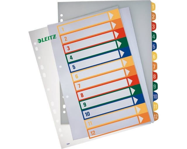 Register 12940000 DIN A4 1-12 volle Höhe Polypropylen farbig/transparent