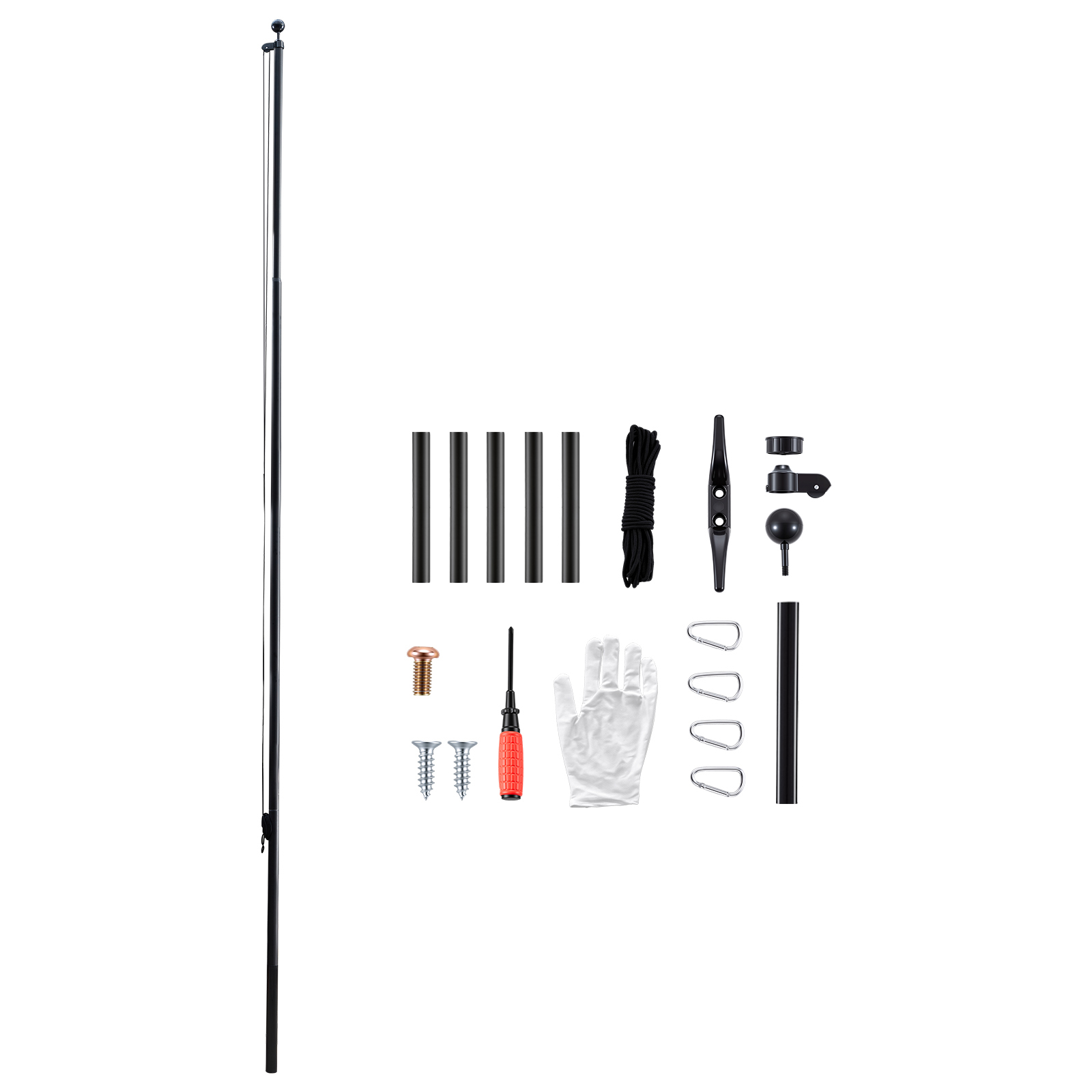 Mophorn Fahnenmast 6 M, Mehrteiliges Set Für Den Außenbereich, Robuste Aluminium-fahnenstange Mit Pvc-bodenhülse, Geeignet Für Garten, Privat- Und Gewerbeflächen, Schwarz