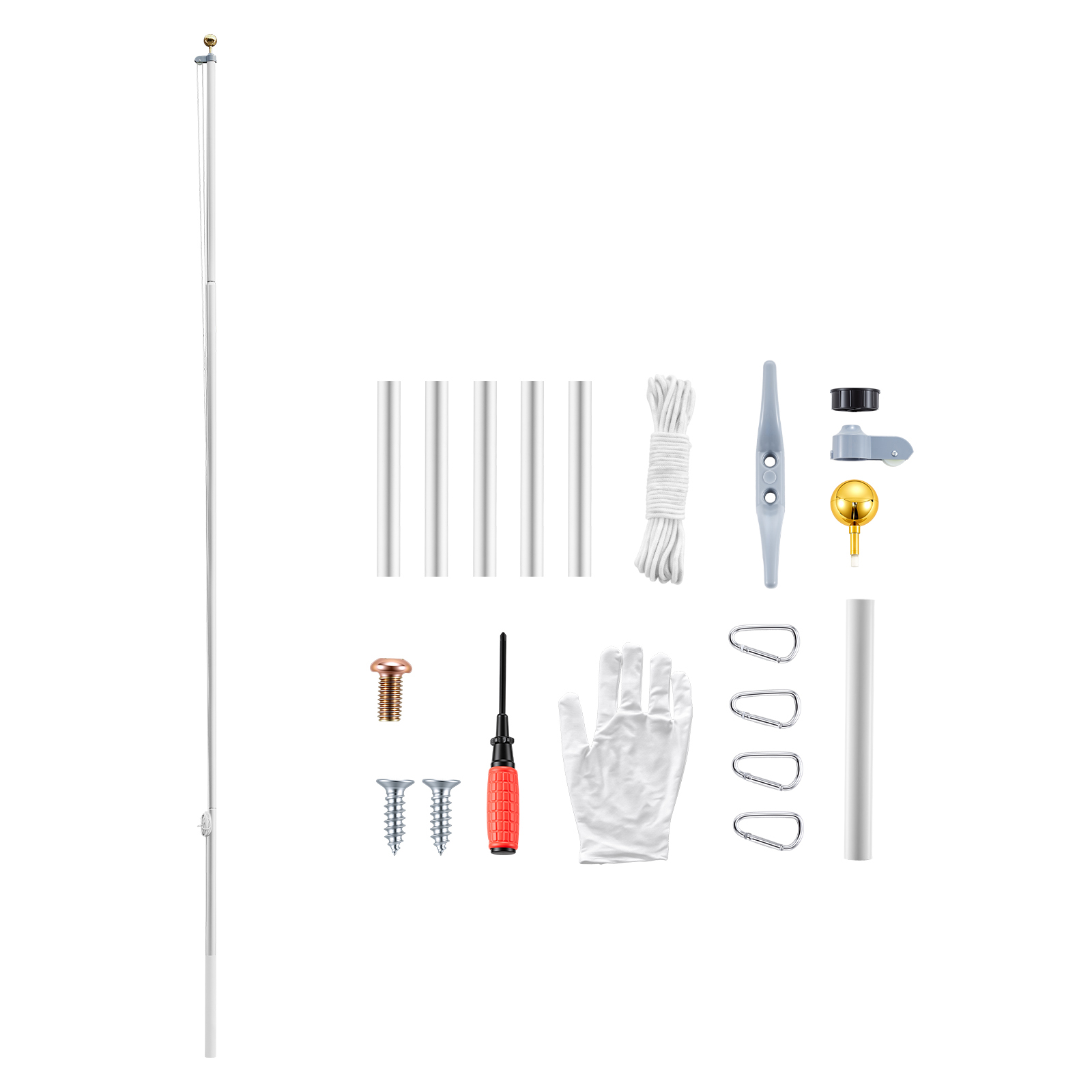 Mophorn Fahnenmast 6 M, Mehrteiliges Flaggenmast-set Für Den Außenbereich, Robuste Aluminium-fahnenstange Mit Pvc-bodenhülse, Geeignet Für Garten, Privat- Und Gewerbeeinsatz, Silber