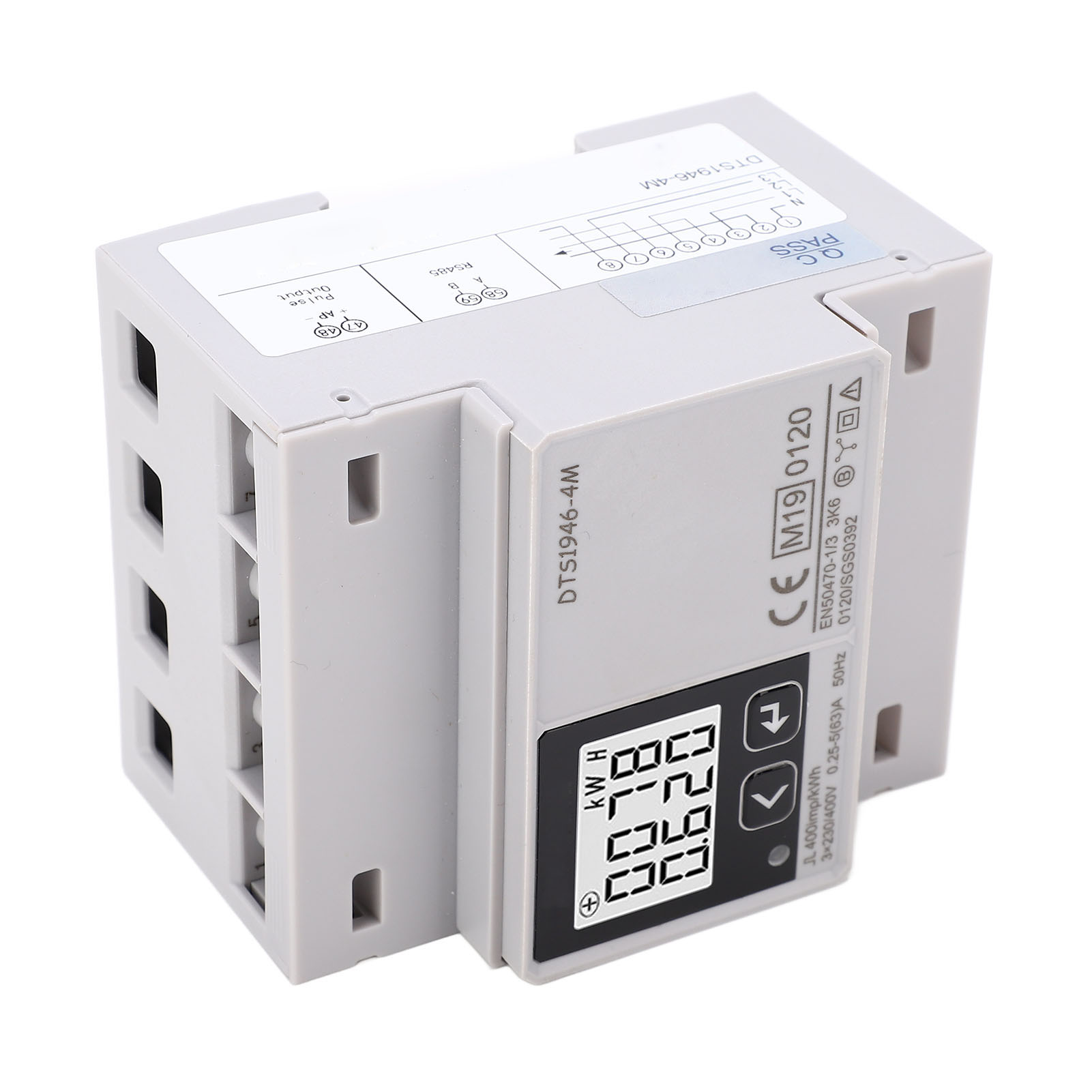 Dreiphasen-leistungsmesser 230/400v, Din-schienen-leistungsverbrauchsanzeige, Abs-gehäuse, Lcd-anzeige, Leistungsfaktormessung, 3 Phasen, Modulare Installation.