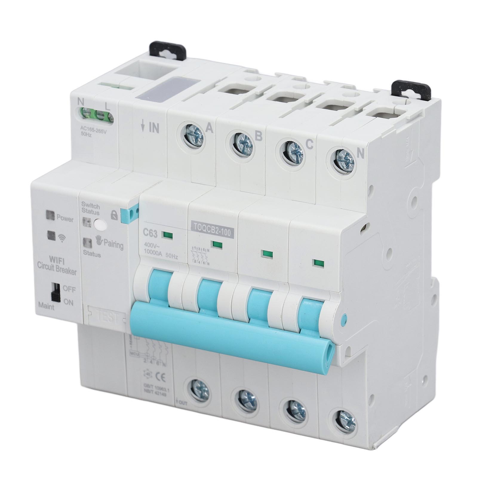 Intelligenter Wlan-schalter Für Haushaltsgeräte, 4p 63a Modularer Leitungsschutzschalter, Spannung 145-295v, Din-schiene, Fernbedienung.