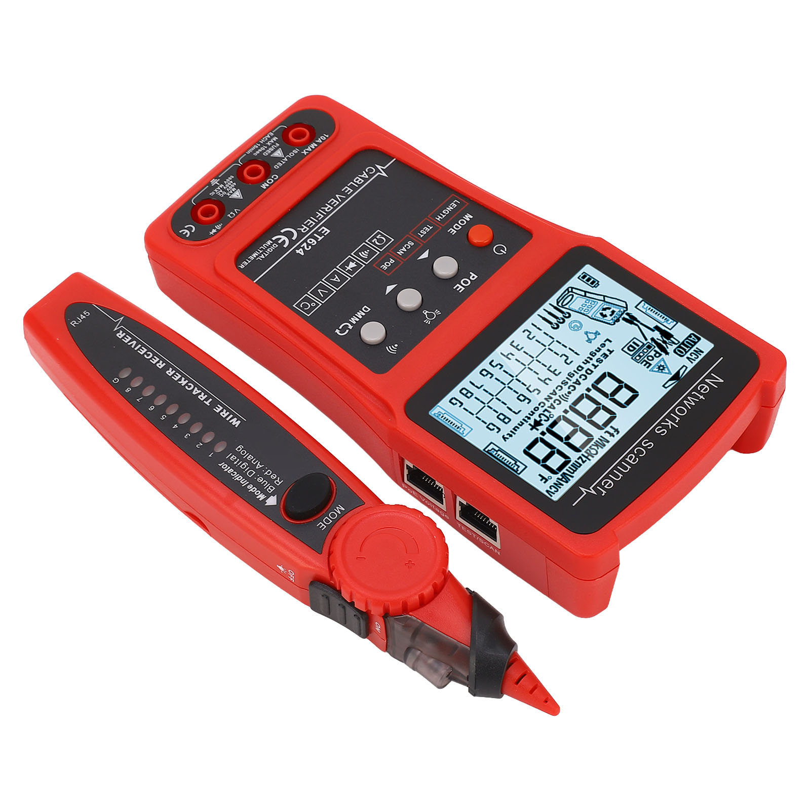 Cat5/cat6-netzwerkkabeltester, Multifunktionaler Kabeldetektor, Digitaler Schaltungsanalysator Mit Batterie, Ethernet-netzwerk-leitungssuchgerät