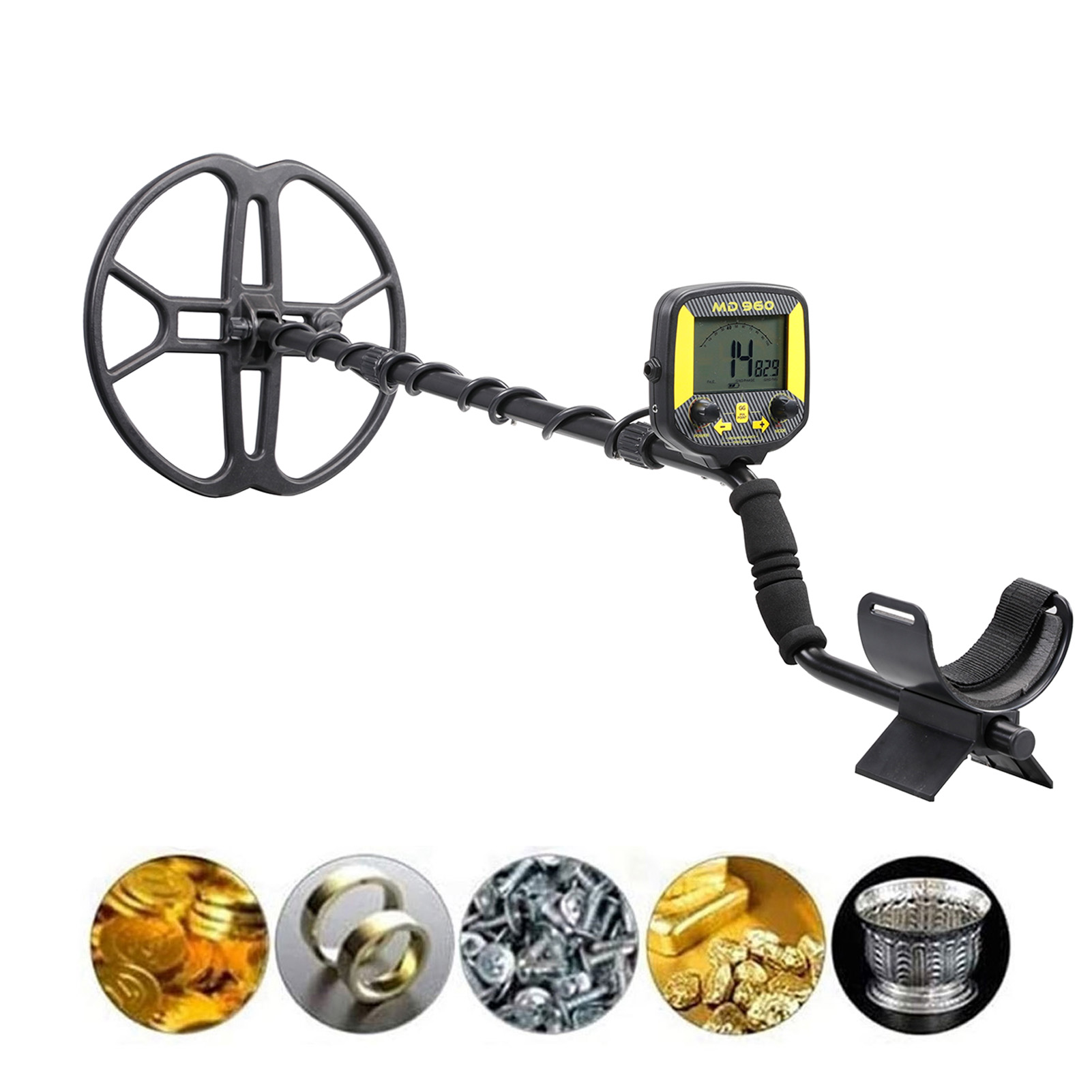 33 Cm Wasserdichter Metalldetektor, Einstellbar Mit Akustischem Alarm, Lcd-bildschirm, Gold- Und Silberfinder, Inklusive Schaufel Und Kopfhörern.