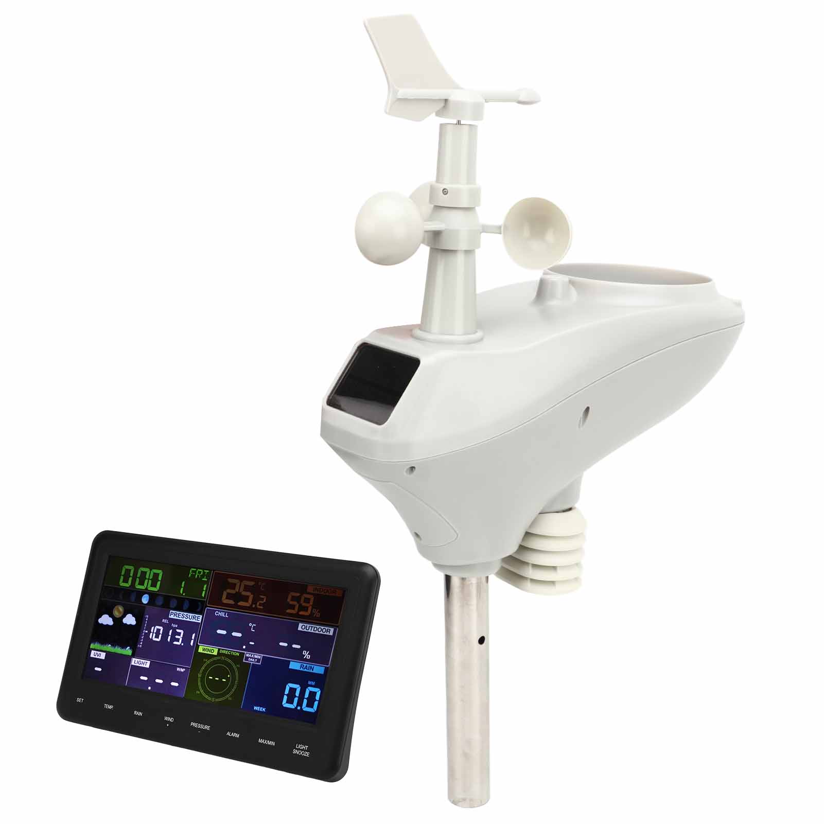 Wlan-wetteruhr Mit Drahtlosem Außensensor, Wettervorhersage, Innenwecker, 100–240-v-eu-stecker, Temperatur- Und Feuchtigkeitsanzeige