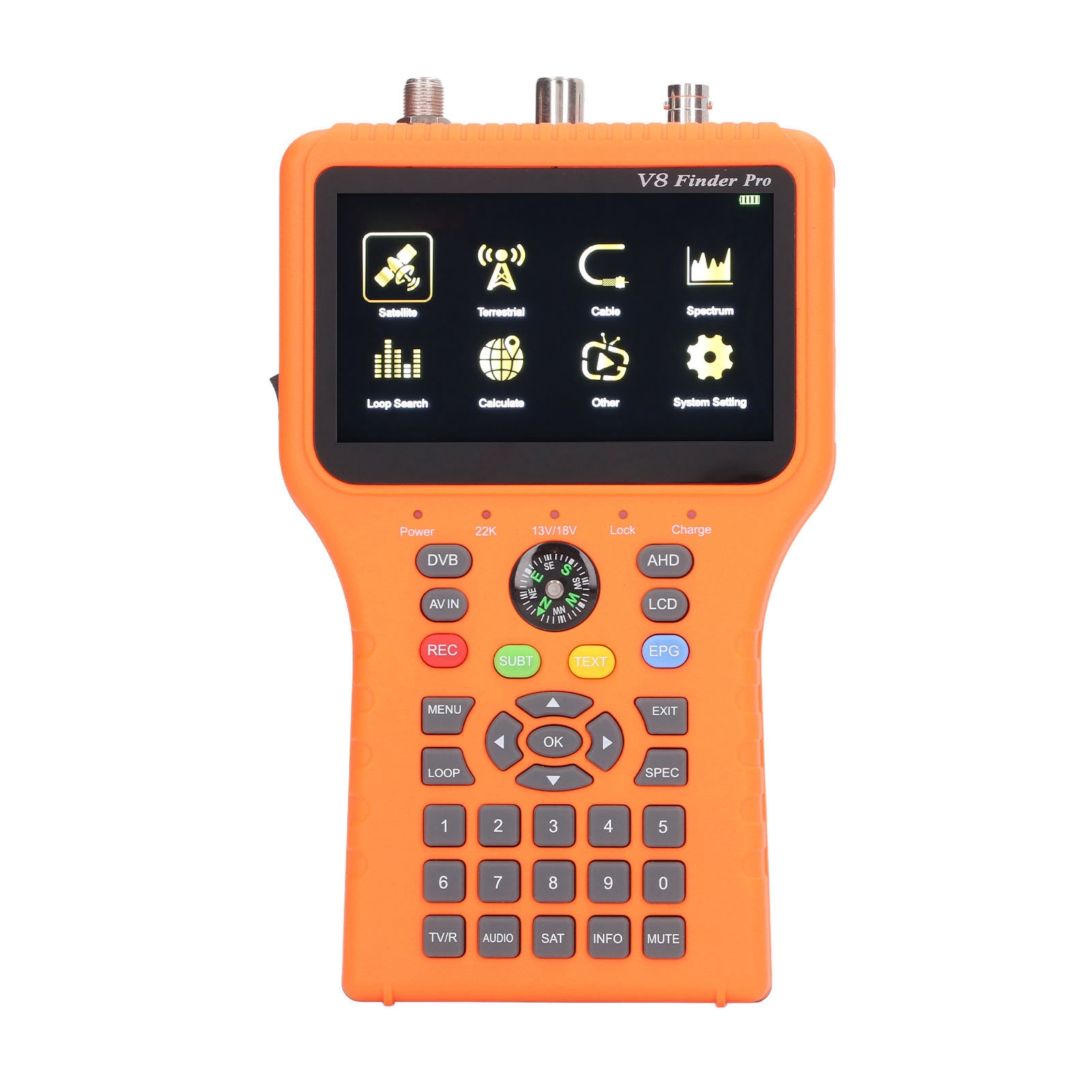 V8 Finder Pro2 Fta Dvb-s2/s2x Satellitenfinder, Signalmesser Mit 4,3-zoll-lcd-bildschirm, Eingebautem Kompass, 100–240-v-netzteil