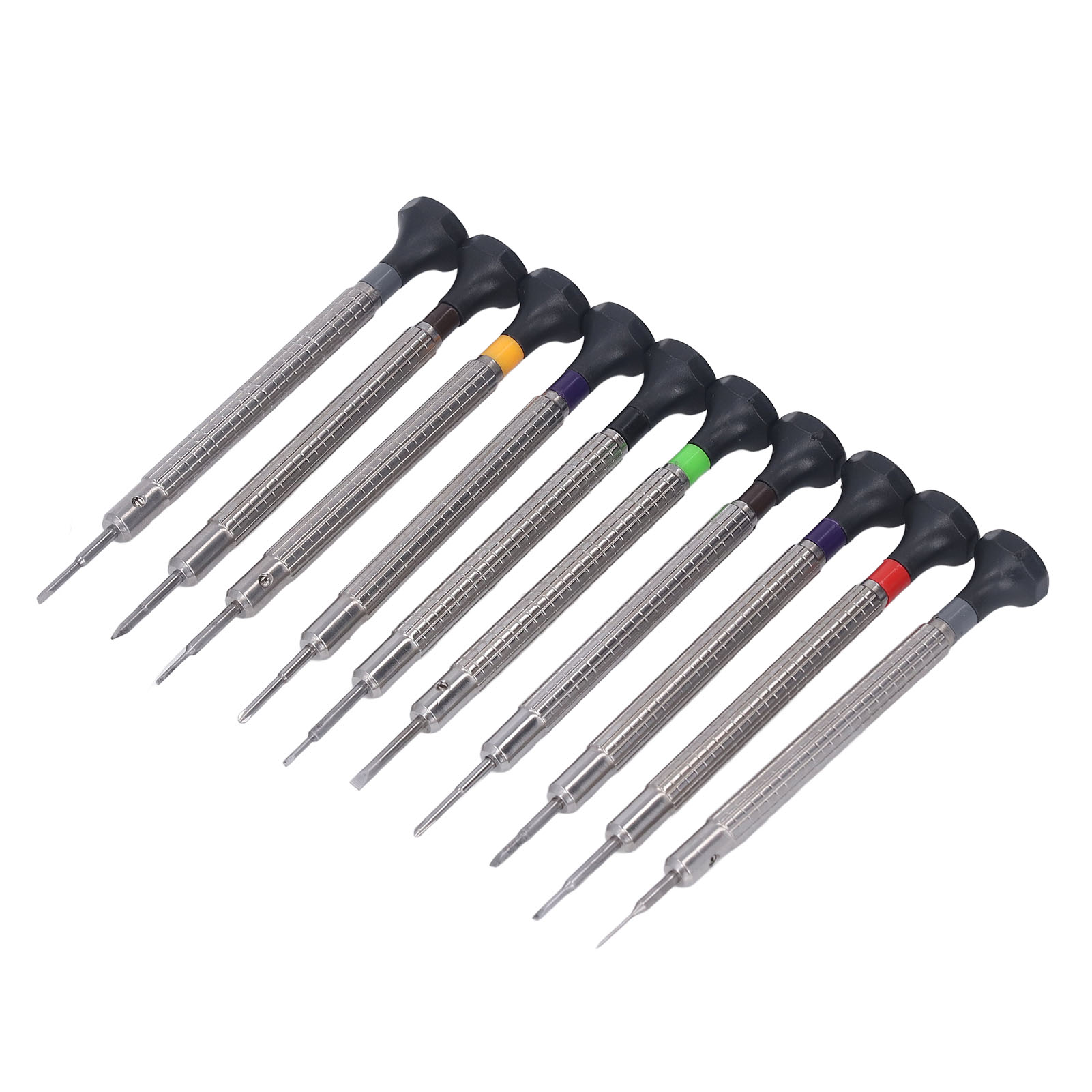 Set Mit 10 Präzisionsschraubendrehern Für Die Uhrenreparatur, Edelstahl, Gerändelter Griff, Präzises Handwerkzeug