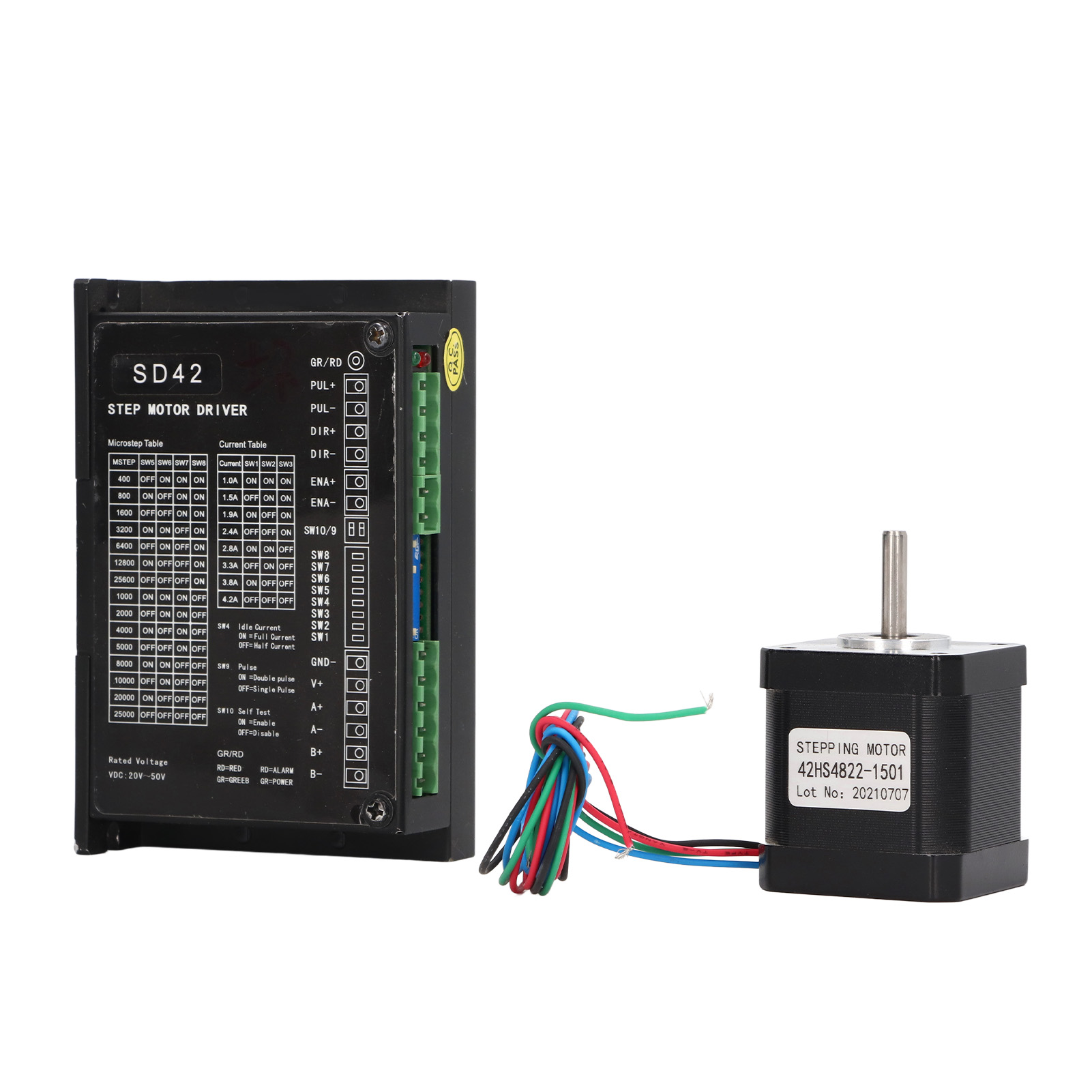 Schrittmotor 42hs4822 1501 Dc 3,84 V Mit Sd42-treiber, Dc 20–50 V Eingangsspannung, Hohes Drehmoment, Geringe Geräuschentwicklung, Nema17-welle, Präzise, Vibrationsarm