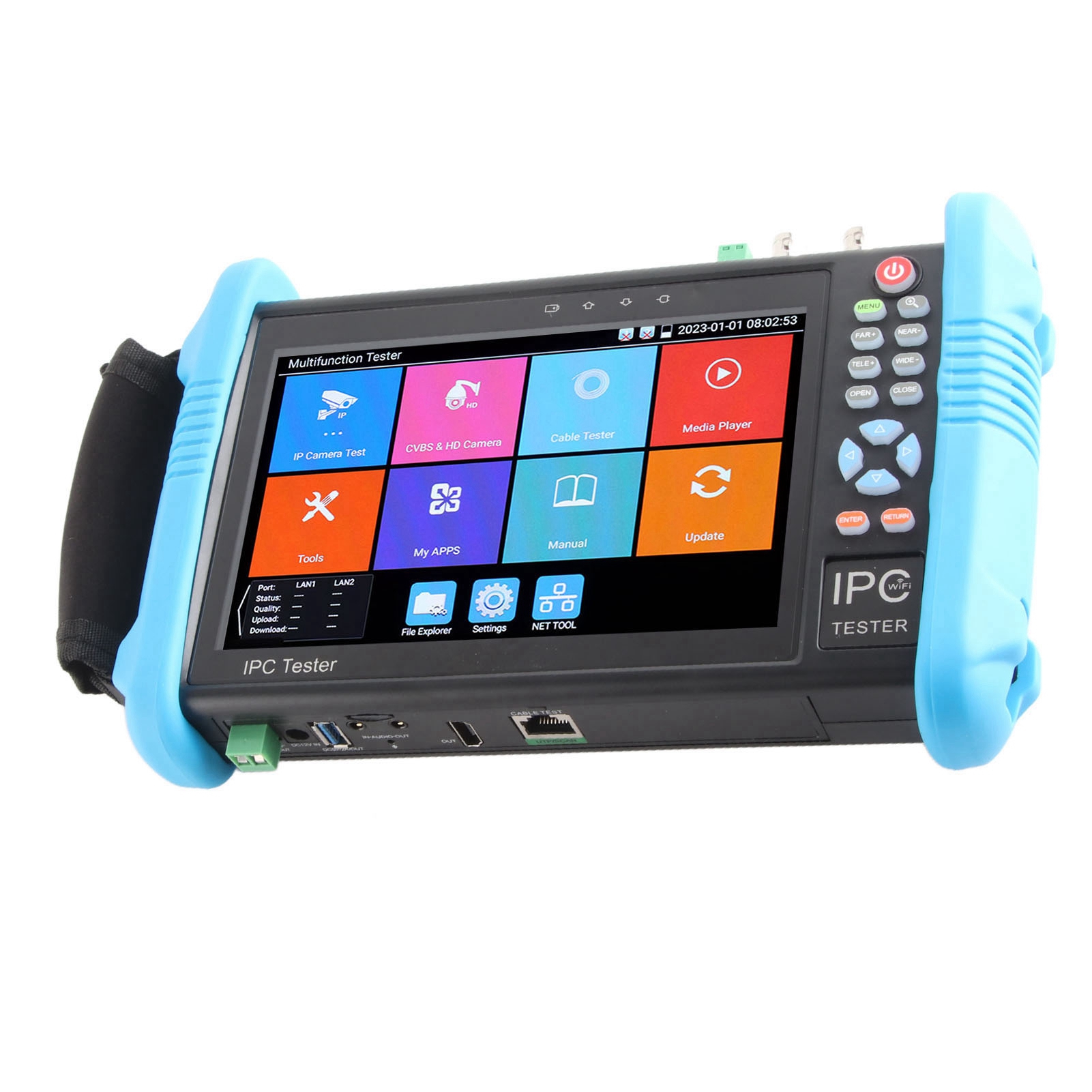 Ipc 9800plus 7-zoll-cctv-tester, 4k H.265-bildschirm, 8-mp-tvi-cvi-ahd-koaxialkamera, 100–240-v-eu-netzteil