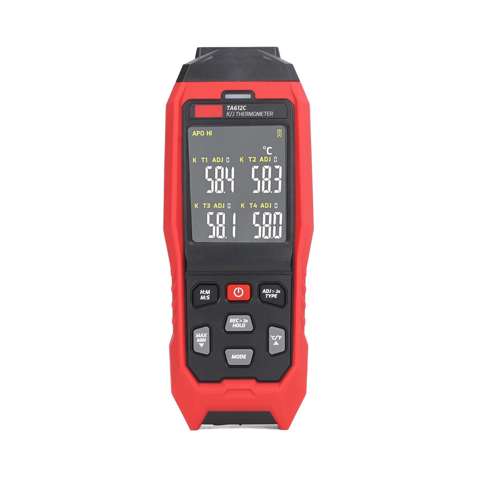 Digitales 4-kanal-kontaktthermometer Typ K, Rote Ausführung, Präzise Mehrpunktmessung, Professionelles Industrielles Temperaturmessgerät