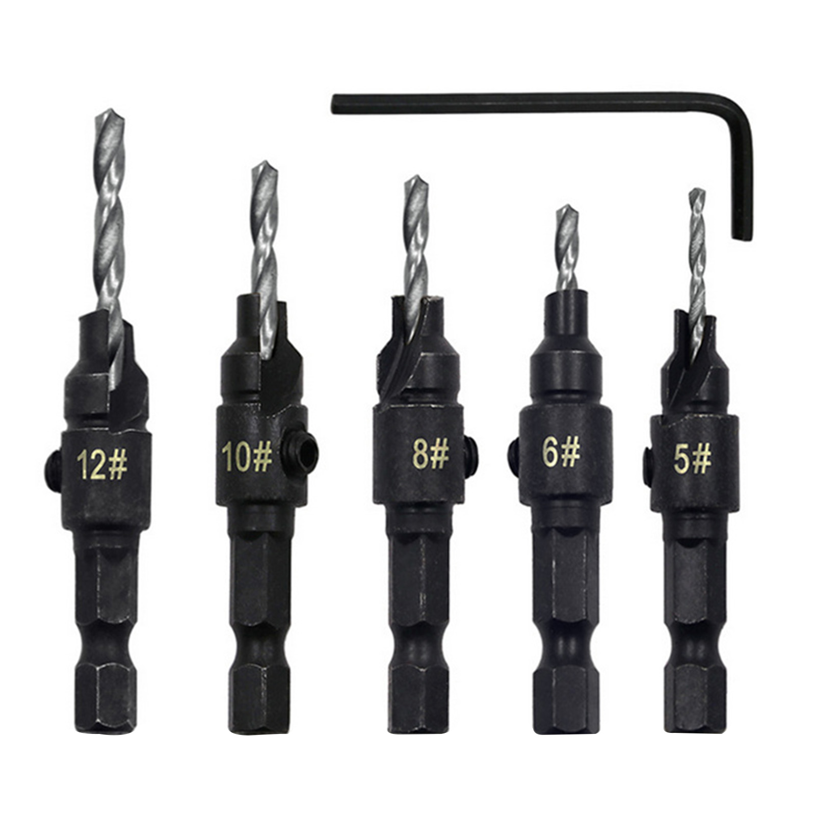 Set Mit 5 Hss-senkbohrern Mit 1/4-zoll-sechskantschaft Für Holz Und Metall, Senker Für Präzises Schraubenbohren -