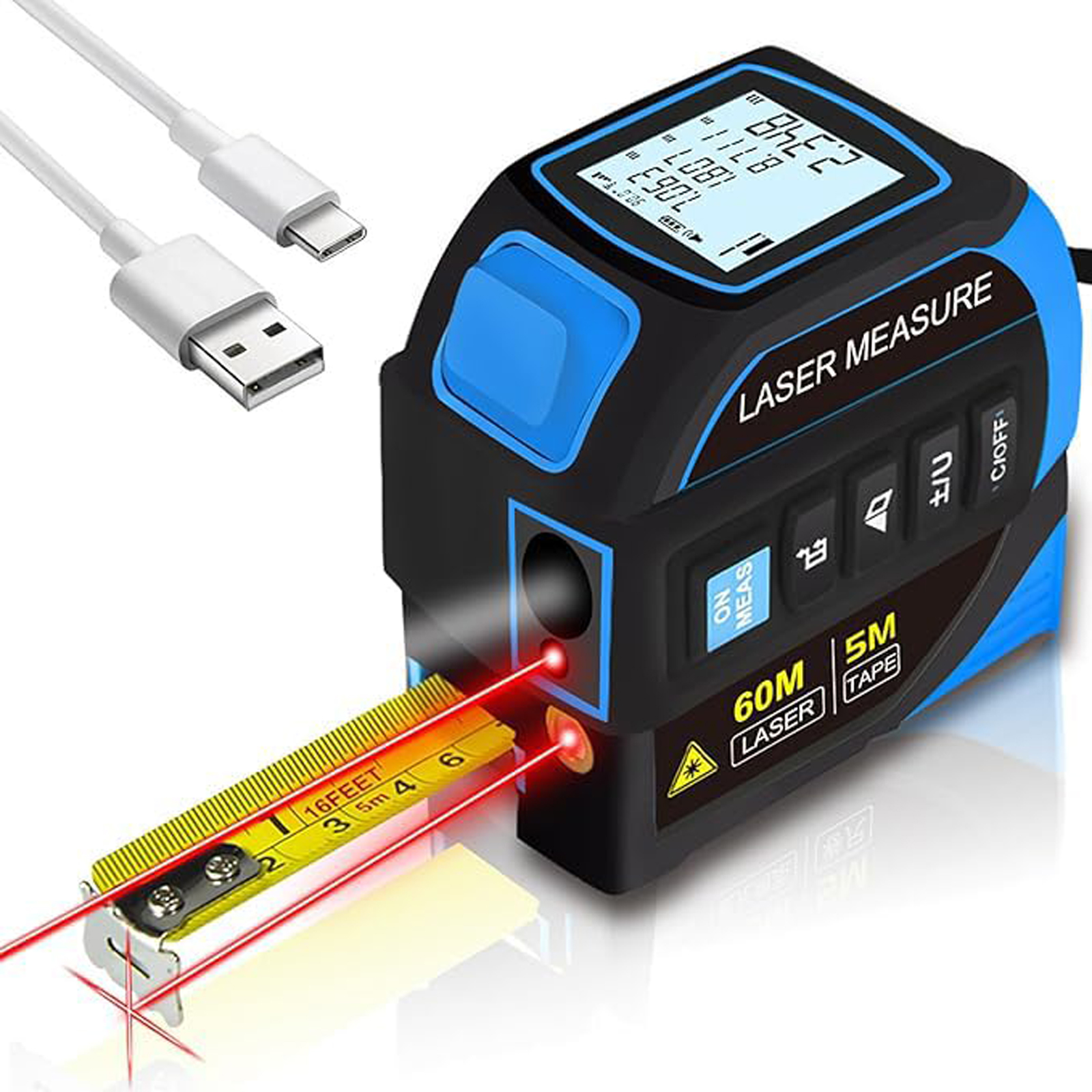 60-m-laser-entfernungsmesser Mit Zweiachsen-nivelliergerät Und Wiederaufladbarem Usb-c-digitalmaßband Für Baustellen