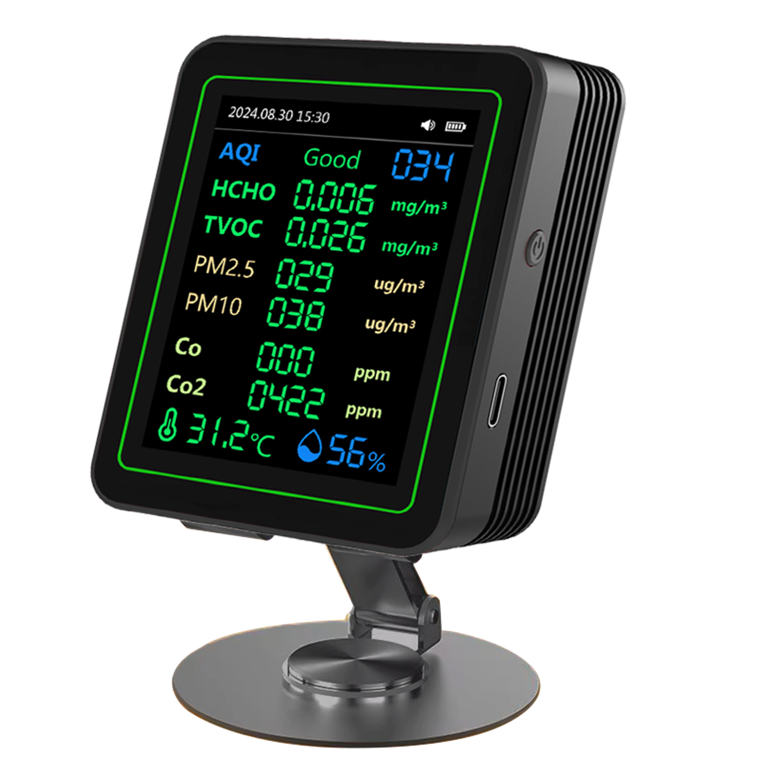 12-in-1 Co2-detektor Und Luftqualitätsmonitor Mit Hochpräzisem Pm2,5-sensor Für Feinstaub, Luftfeuchtigkeit Und Feuchtigkeit