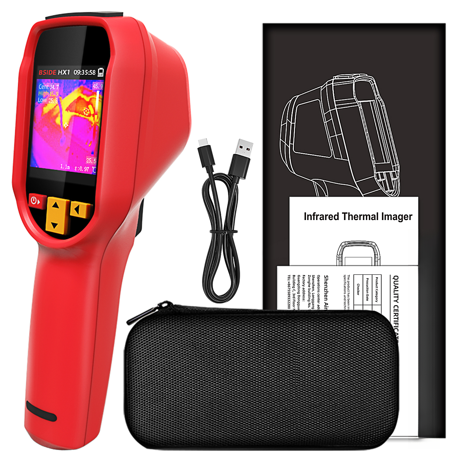 Bside Hx1 Infrarot-wärmebildkamera, 240x240 Hd-auflösung, Tragbar, 15 Wärmeleitpads, Voller Betrachtungswinkel, 2,4-zoll-tft-lcd-bildschirm