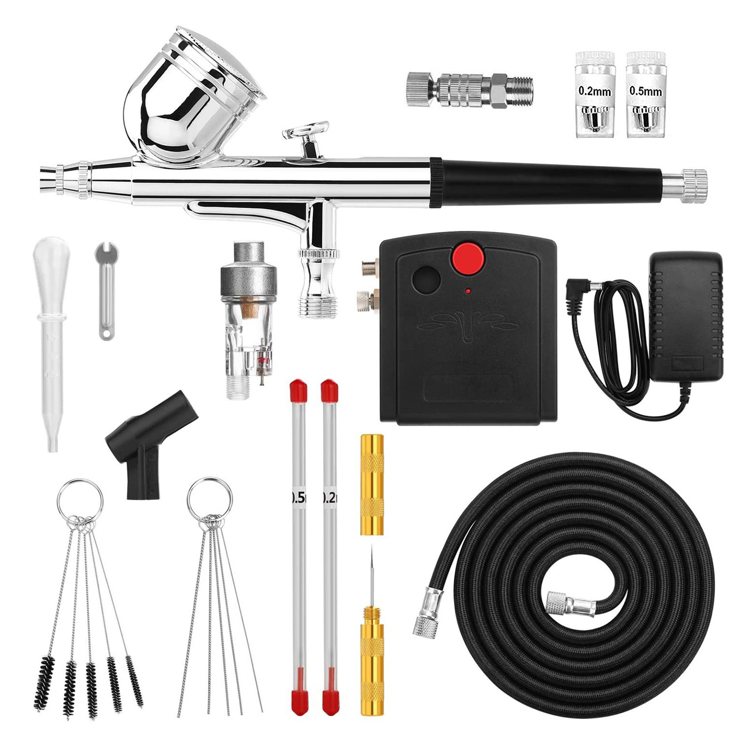 Mini-airbrush-set Mit Reinigungsset, Austauschbaren 0,2-mm- Und 0,5-mm-nadeln, Airbrush-stift Mit Schwerkraftzufuhr