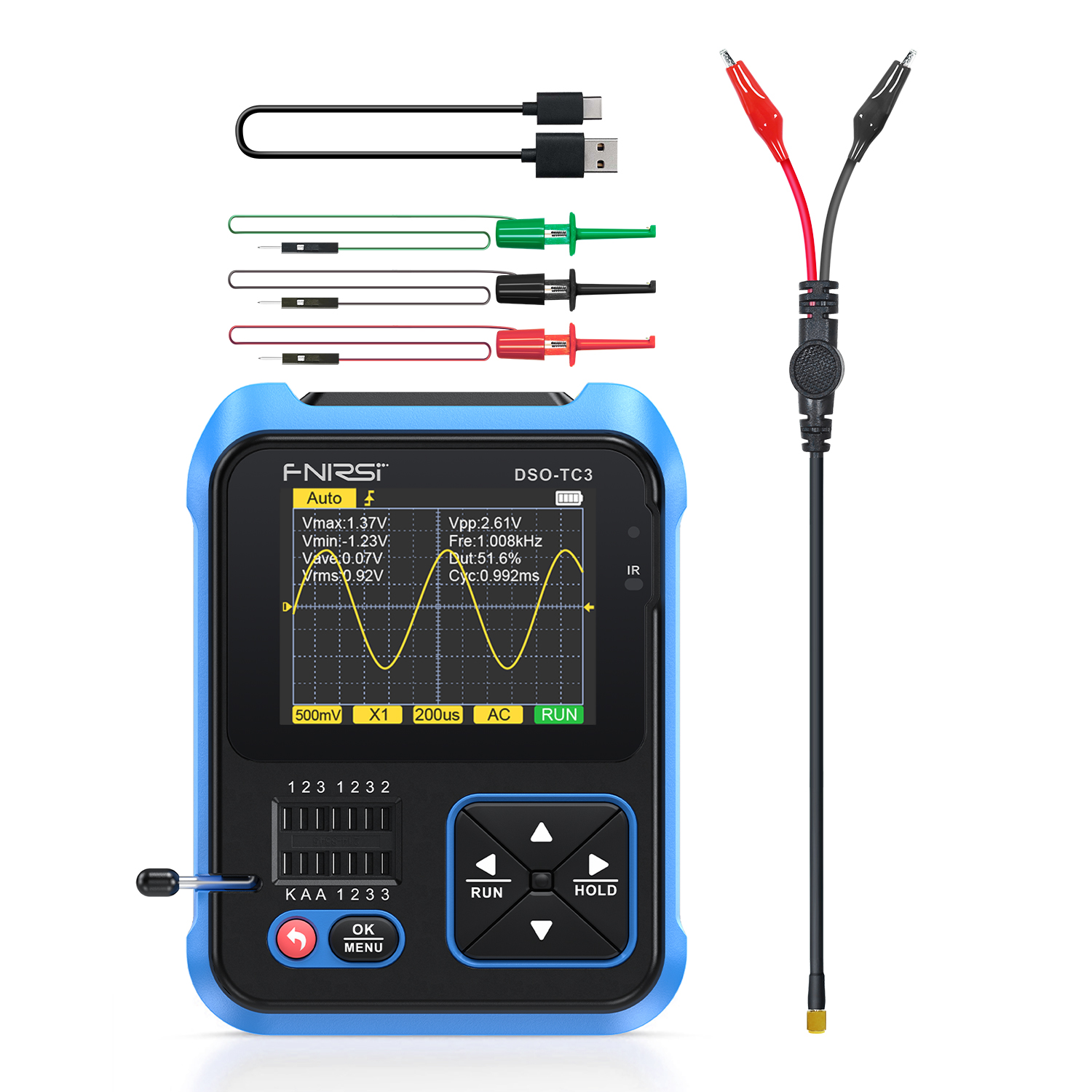 Dso-tc3 Tragbares Digitales Oszilloskop, Multifunktionales Debugging-tool Mit Dds-signalgenerator, Led-hintergrundbeleuchtung Und Tft-farbbildschirm.
