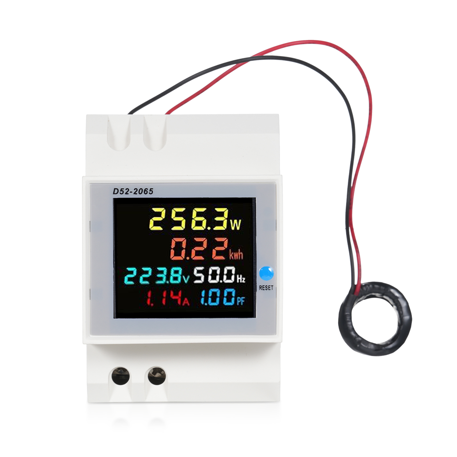 6-in-1 Digitaler Einphasen-energiezähler-tester D52-2065, Din-schienenmontage, Überwacht Spannung, Stromstärke, Leistungsfaktor Und Verbrauch