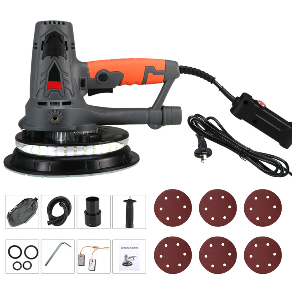 Elektrischer Trockenbauschleifer (1250 W), 6 Schleifscheiben, Variable Drehzahl 0–3000 U/min, Automatische Staubabsaugung, Zwei Led-leuchten