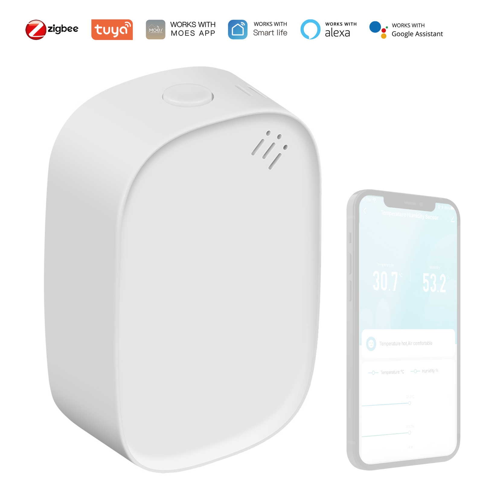 Tuya Zigbee Smart Temperatur- Und Feuchtigkeitssensor: Innenraumsensor, App-überwachung, Kompatibel Mit Google Assistant