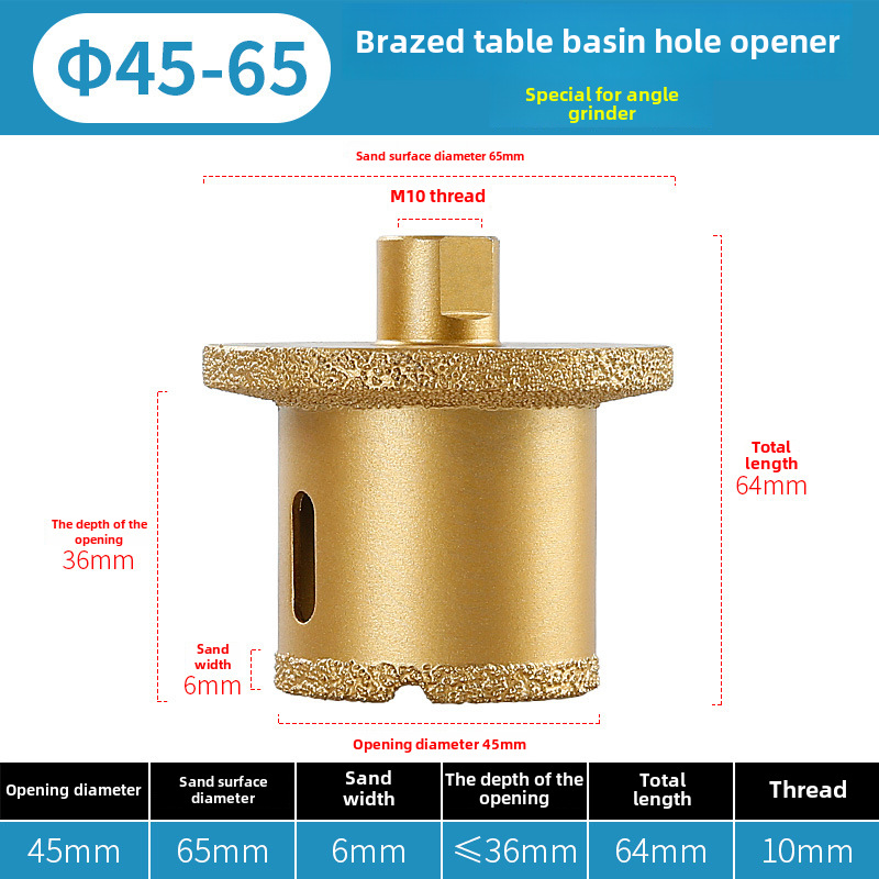 Diamant-kernbohrer Für Waschbecken 45-65 Mm Doppelkrone Sauberes Bohren Keramikbecken Marmor-kernbohrer Für Spülbecken Und