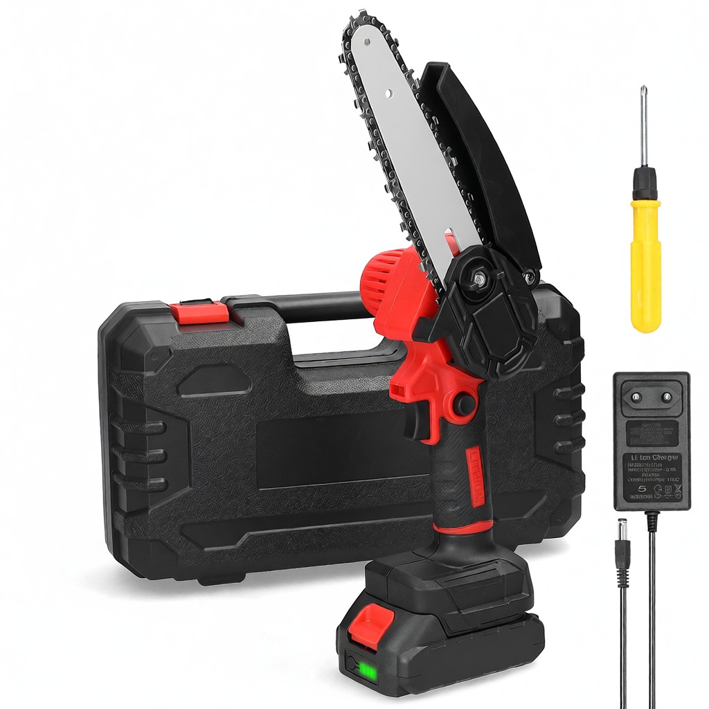 6-zoll-elektrokettensäge Mit Gehärtetem Sägeblatt, Kabellos, 21 V 1300 Mah, Leicht, Für Garten Und Bäume