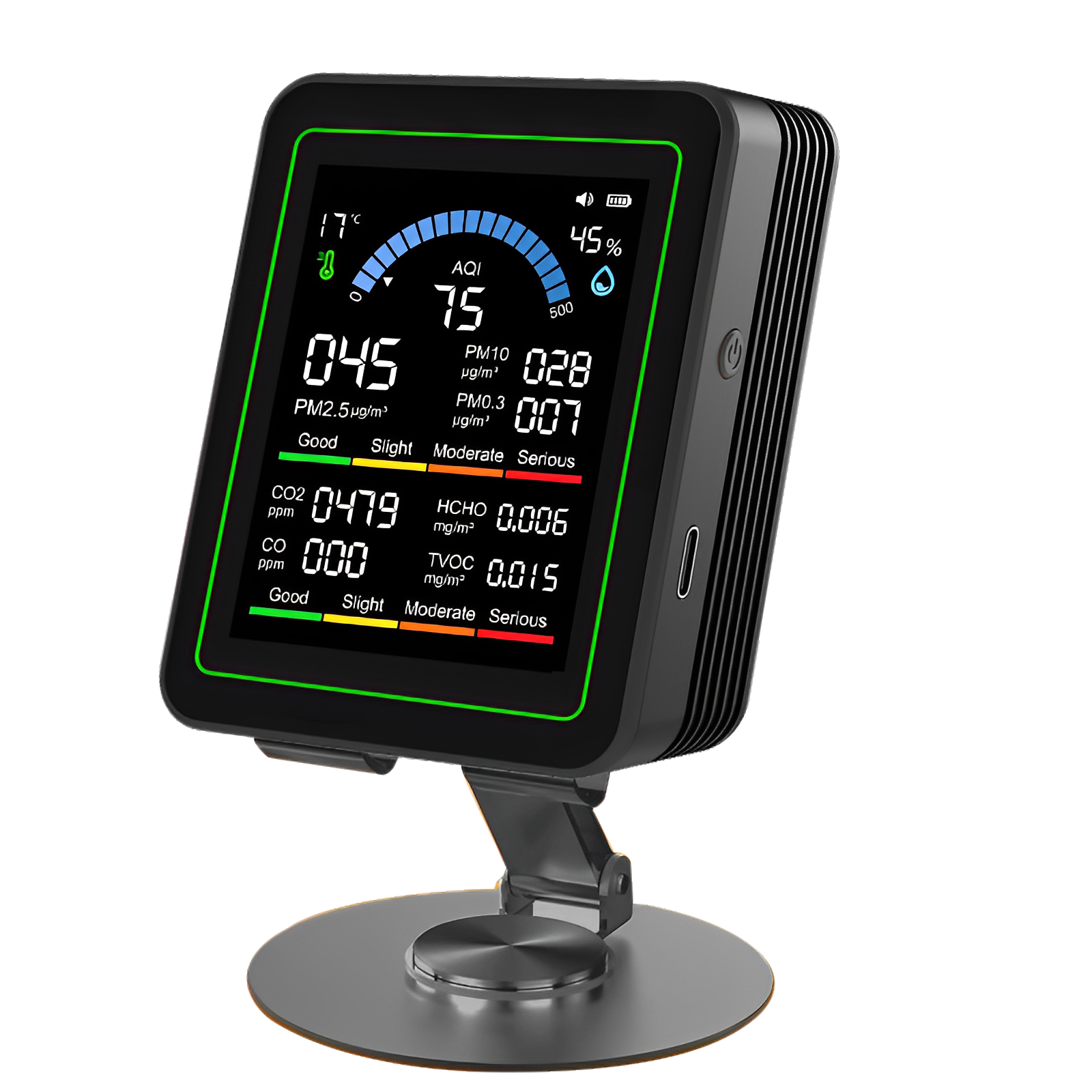 Tragbarer 2,8-zoll-luftqualitätsmonitor Mit Pm2,5-, Co₂-, Hcho- Und Tvoc-sensor – Raumluftdetektor Für Zuhause Und Büro