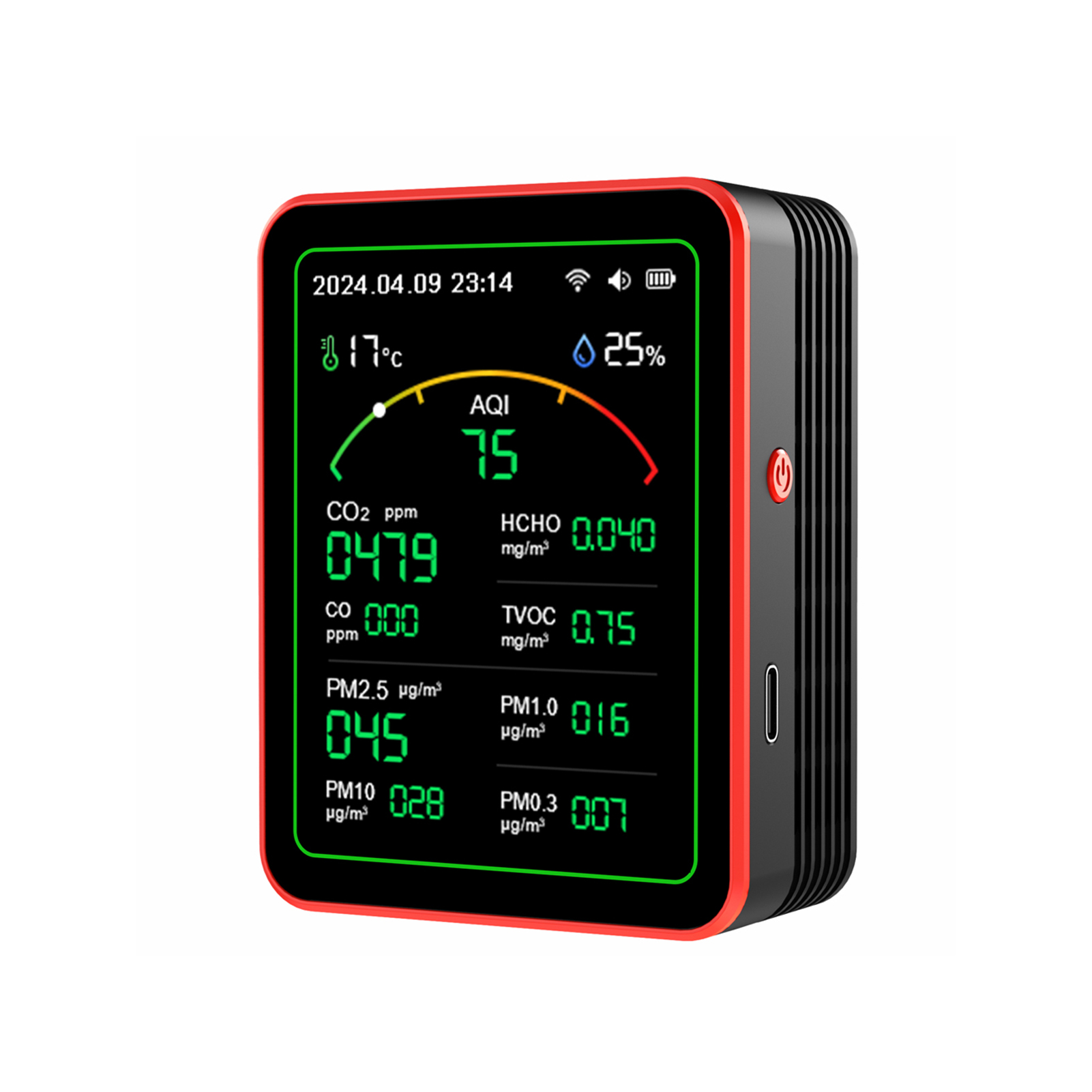 Raumluftqualitätsmonitor Für Co2, Hcho, Tvoc, Pm2,5 Und Pm10 Mit Wlan-alarm, Temperatur- Und Luftfeuchtigkeitsanzeige Für Zuhause