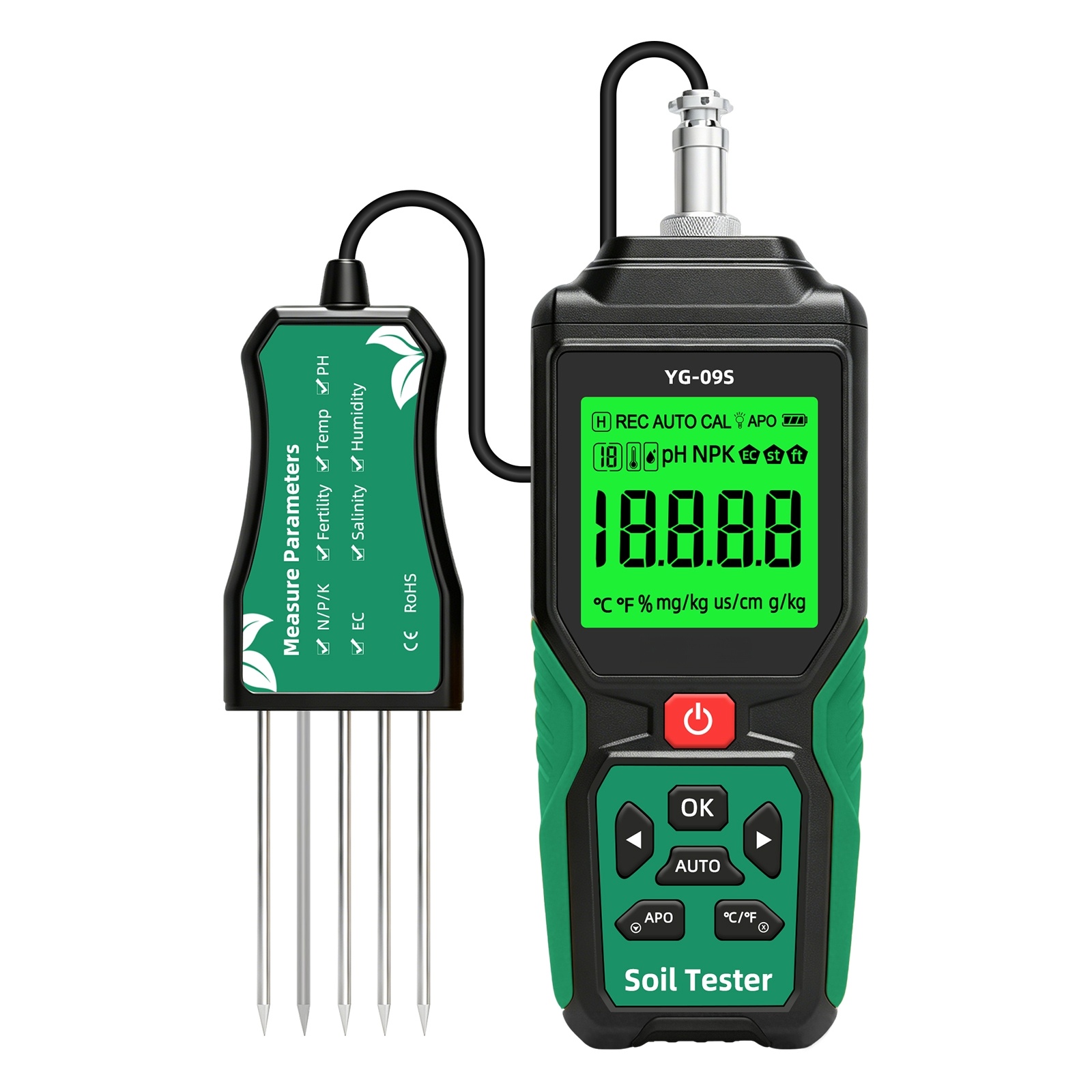 Multifunktionales Bodenanalysegerät Mit 9 Parametern: Ph-wert, Feuchtigkeit, Npk-gehalt, Ce-kennzeichnung, Usb-aufladbar, 2 M Lange Sonde Für Den Garten