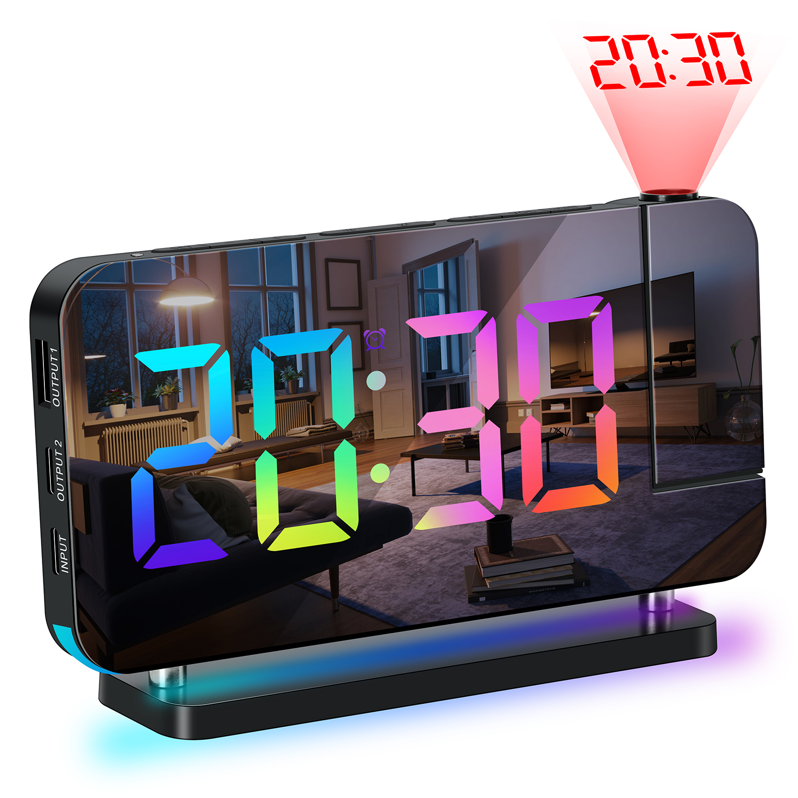 Drehbarer Deckenprojektor-wecker Mit 180°-drehung, 3 Helligkeitsstufen, 7-farben-rgb-digitaluhr, 5-farben-dimmer