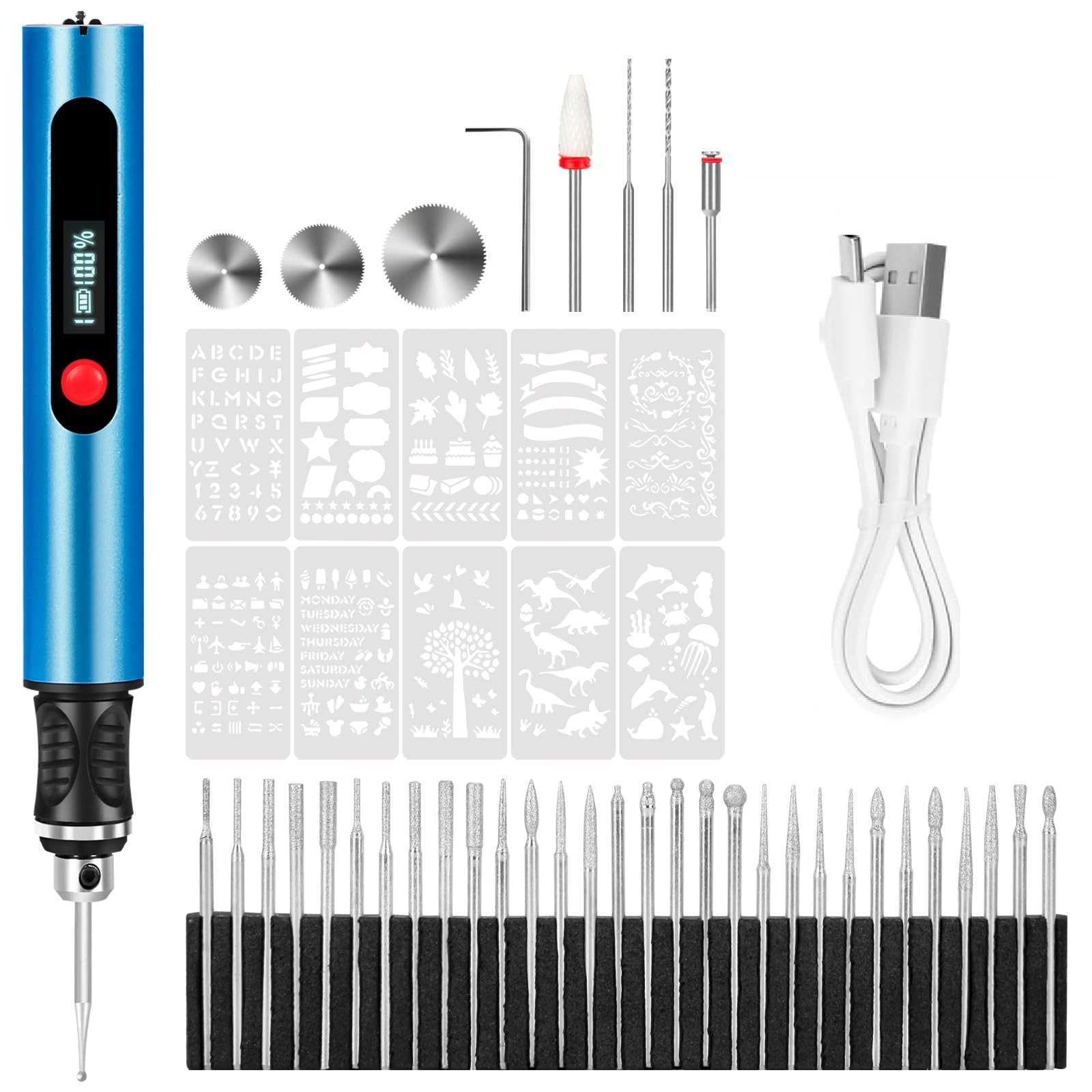Akku-gravierstift (500 Mah), 8000–25000 U/min, 30 Aufsätze, Für Schmuckherstellung, Modellbau Und Reparaturen
