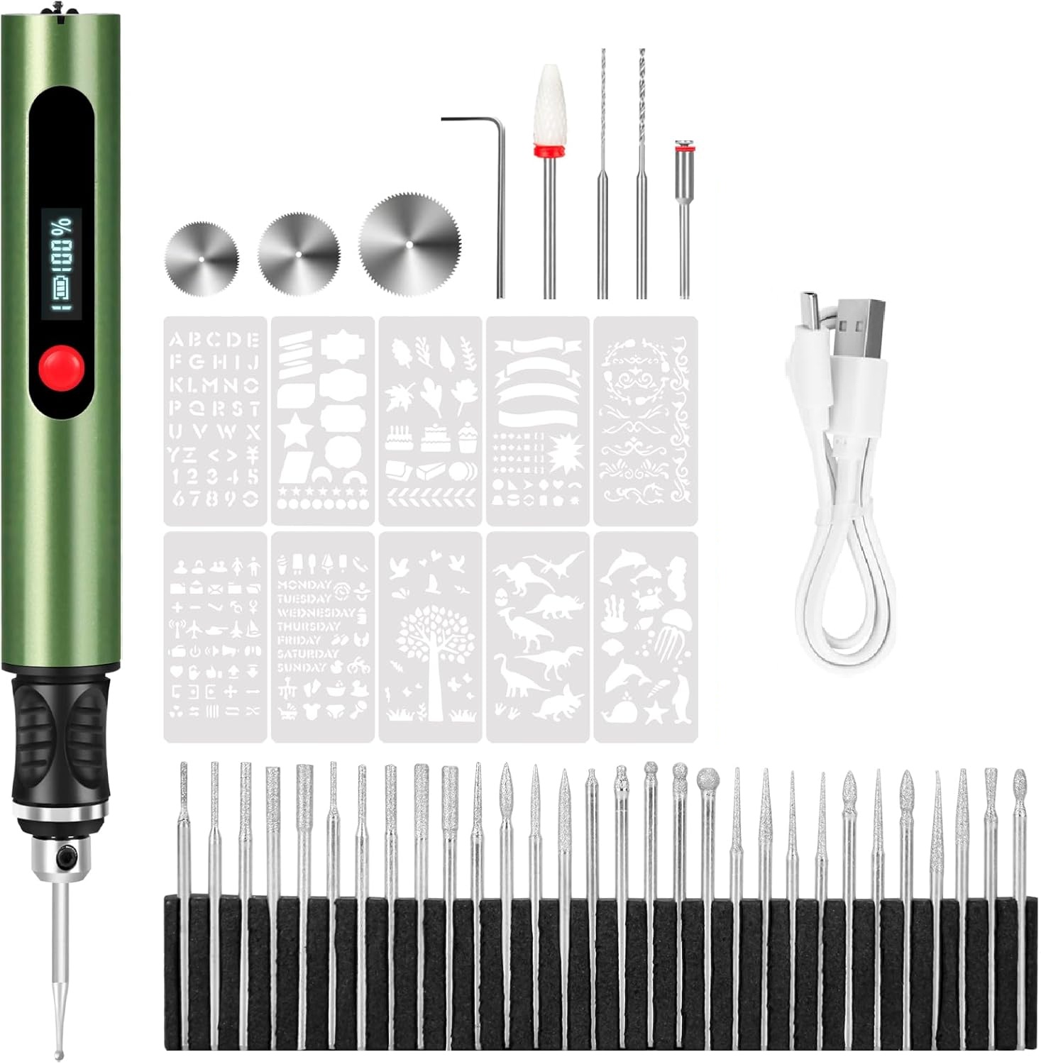 Akku-graviergerät, 500 Mah, 3 Geschwindigkeiten, 25.000 U/min, 30 Aufsätze Für Metall, Holz Und Schmuck
