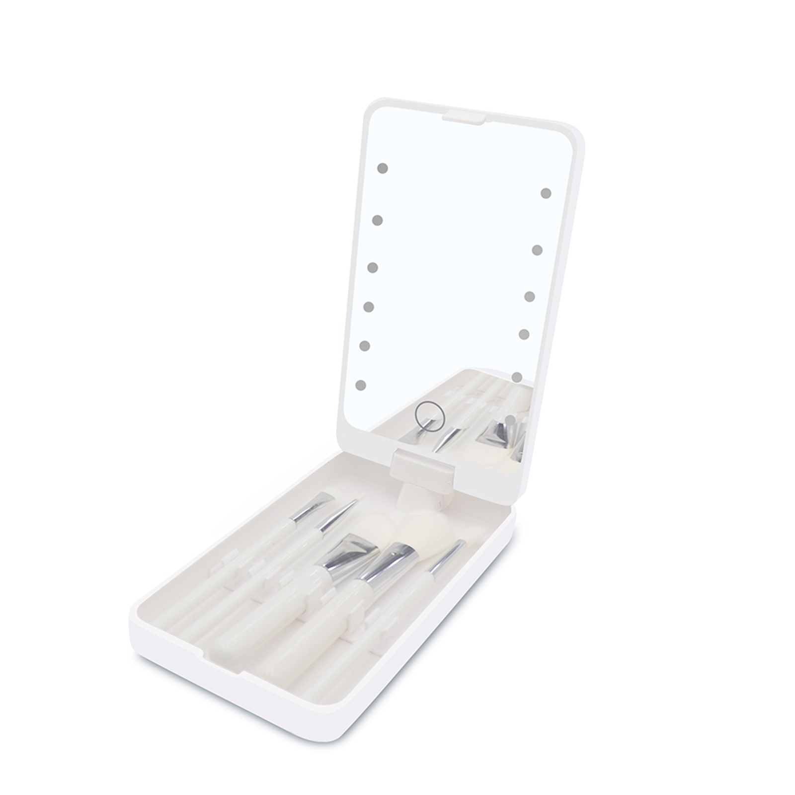 Faltbarer, Wiederaufladbarer Led-schminkspiegel (1200 Mah) Mit 5 Pinseln Für Reisen